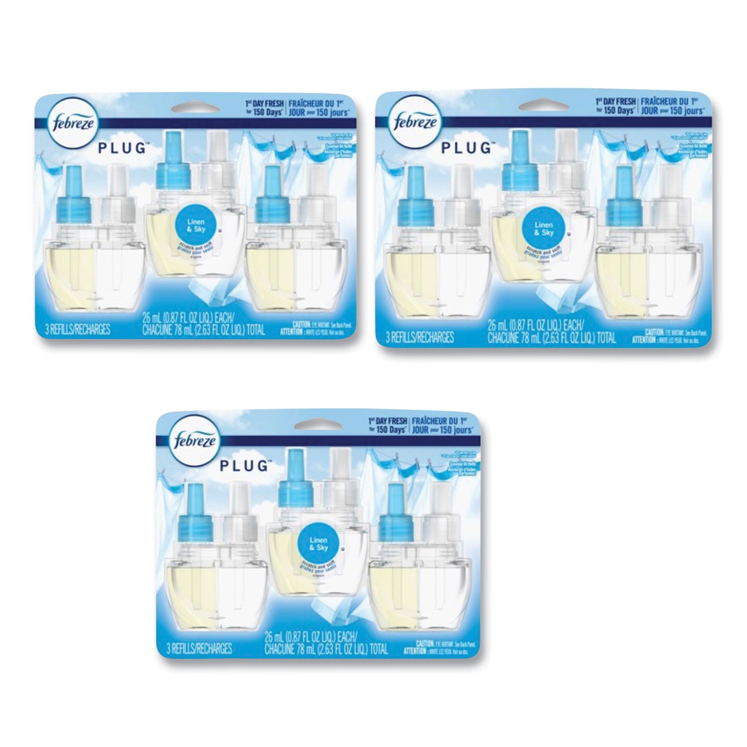 Febreze PLUG Air Freshener Refills, Linen and Sky, 2.63 oz, 3/Pack, 3 Packs/Carton (54344)