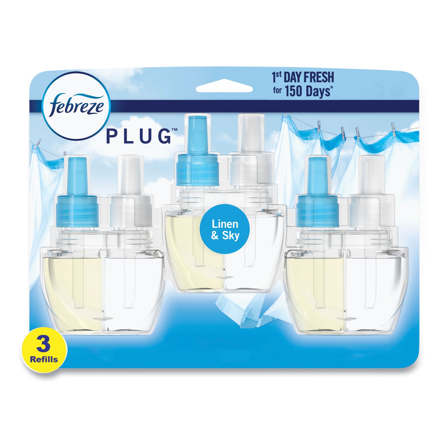 Febreze PLUG Air Freshener Refills, Linen and Sky, 2.63 oz, 3/Pack, 3 Packs/Carton (54344)