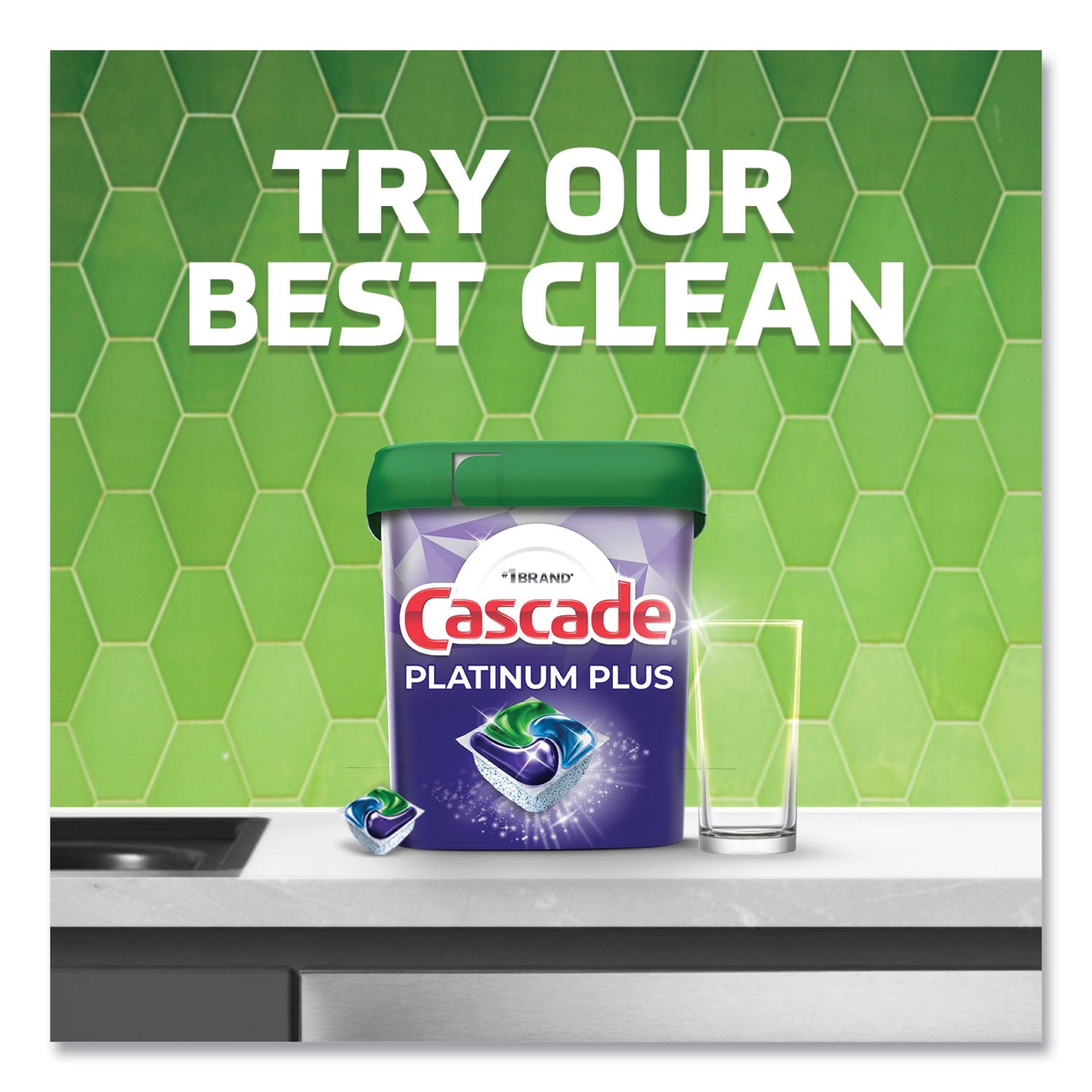 Cascade Platinum Plus ActionPacs Dishwasher Detergent Pods, Fresh Scent, 28.4 oz Tub, 52/Tub, 3 Tubs/Carton (06156)