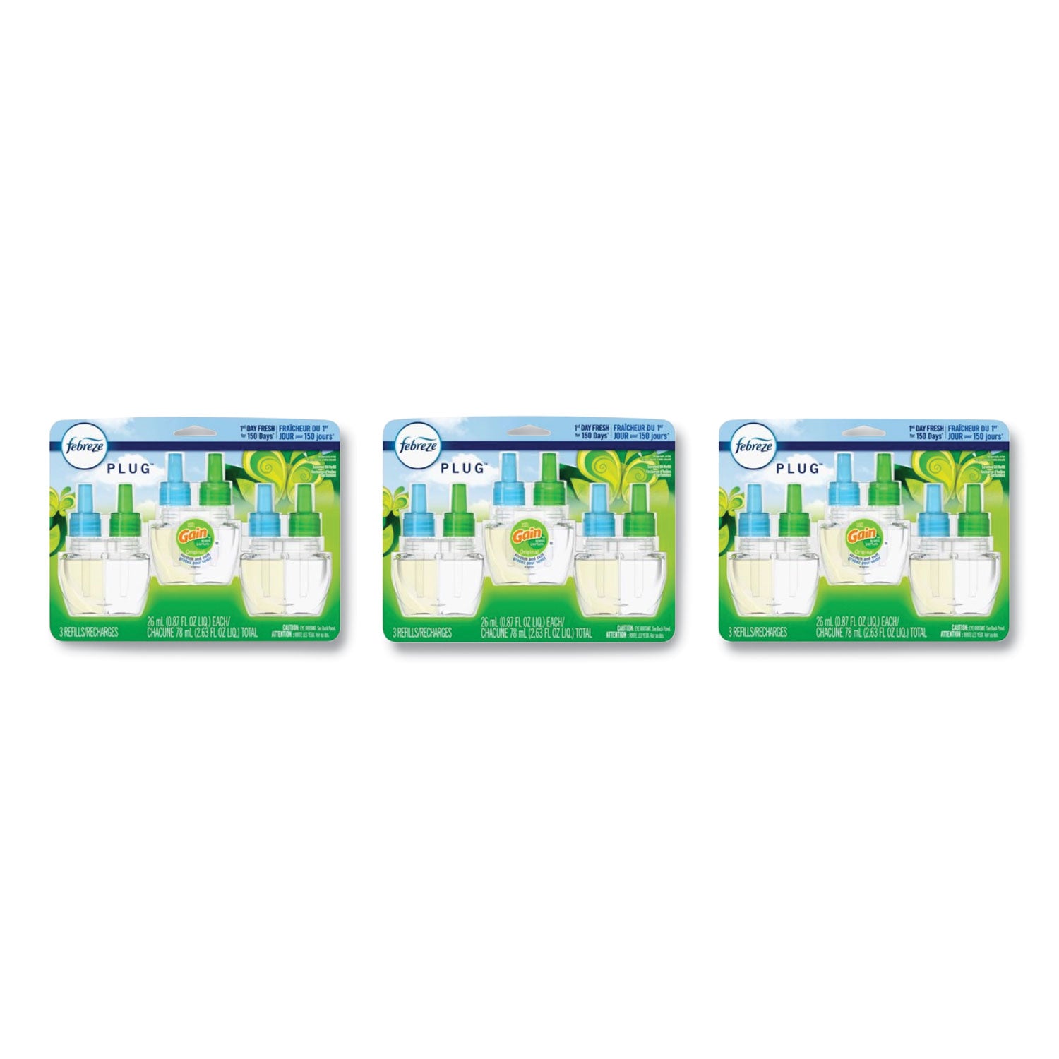 Febreze PLUG Air Freshener Refills, Gain Original, 2.63 oz, 3 Pack, 3 Packs/Carton (54341)