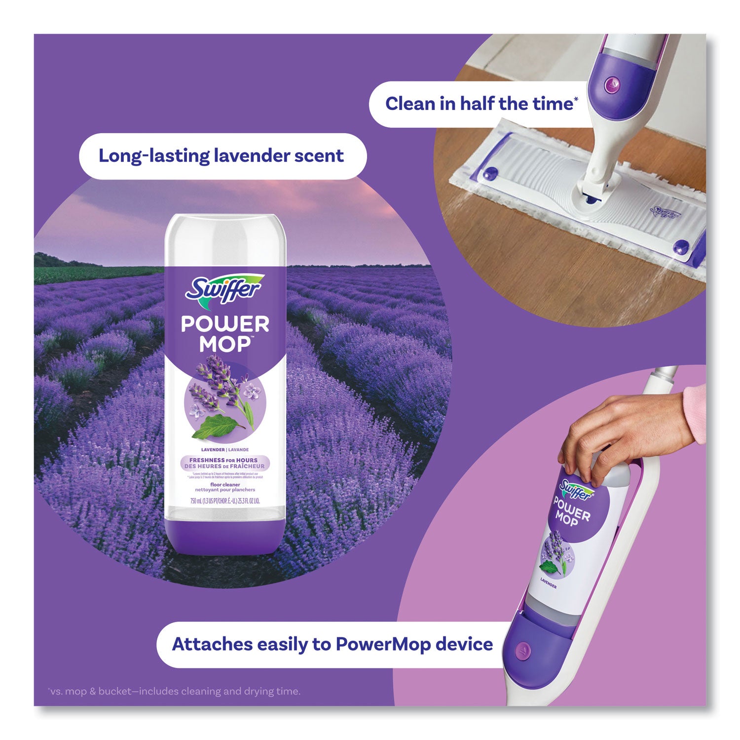 Swiffer PowerMop Refill Cleaning Solution, Lavender Scent, 25.3 oz Refill Bottle, 6/Carton (08421)