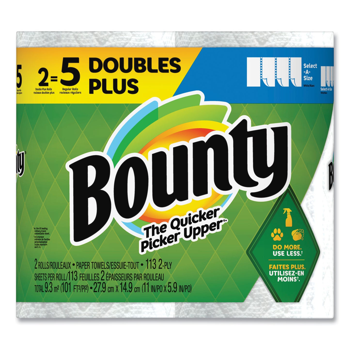 Bounty Select-a-Size Kitchen Roll Paper Towels, 2-Ply, White, 6 x 11, 113 Sheets/Roll, 2 Double Plus Rolls/Pack, 4 Packs/Carton (08362)