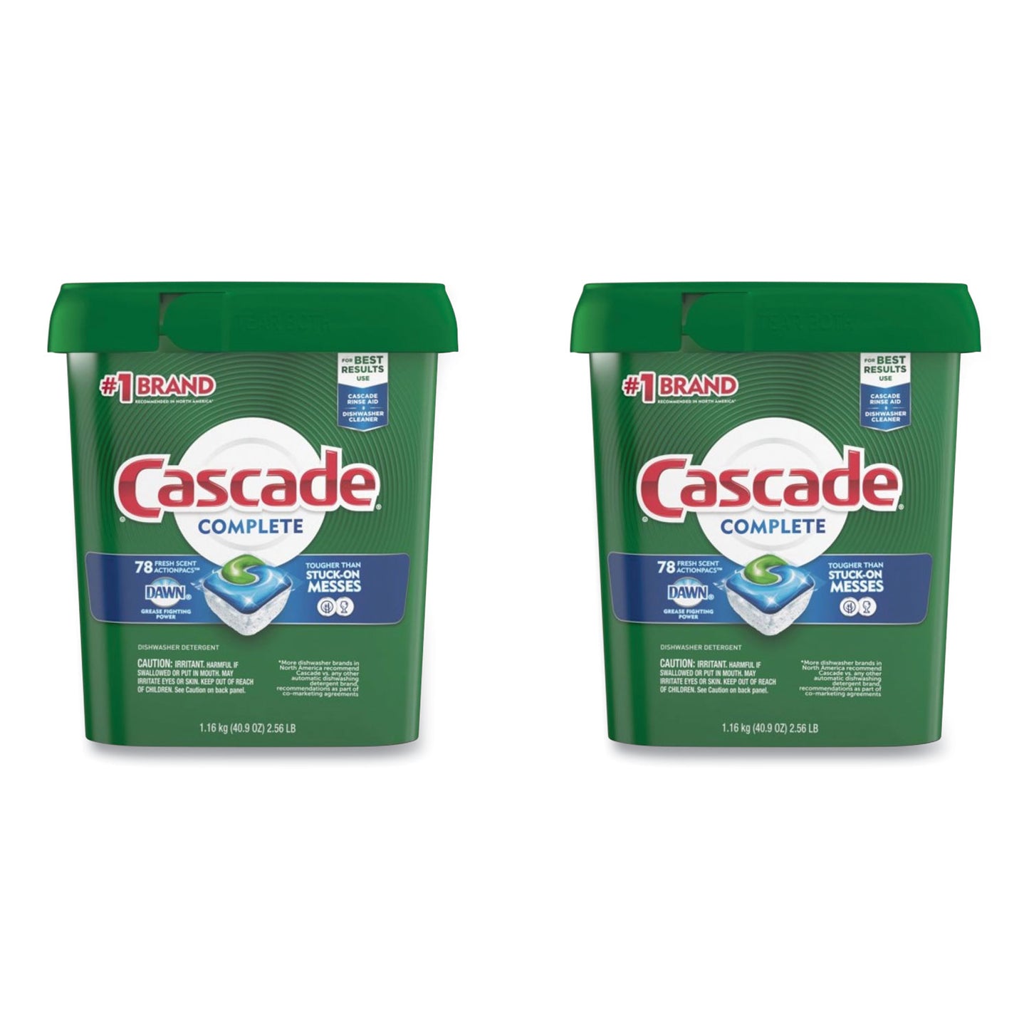 Cascade ActionPacs, Fresh Scent, 40.9 oz Tub, 78/Tub, 2 Tubs/Carton (99269)