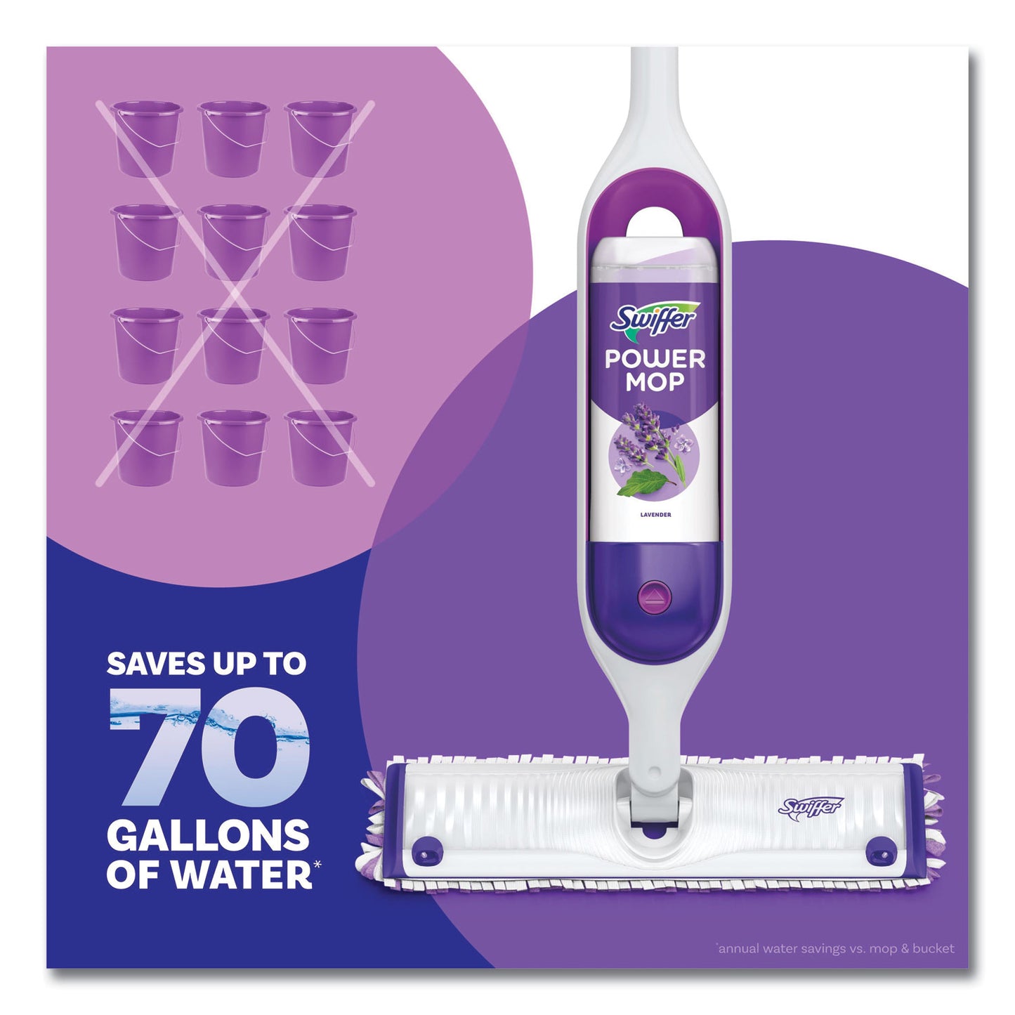 Swiffer PowerMop Cleaning Solution and Pads Refill Pack, Lavender, 25.3 oz Bottle and 5 Pads per Pack, 4 Packs/Carton (09117)