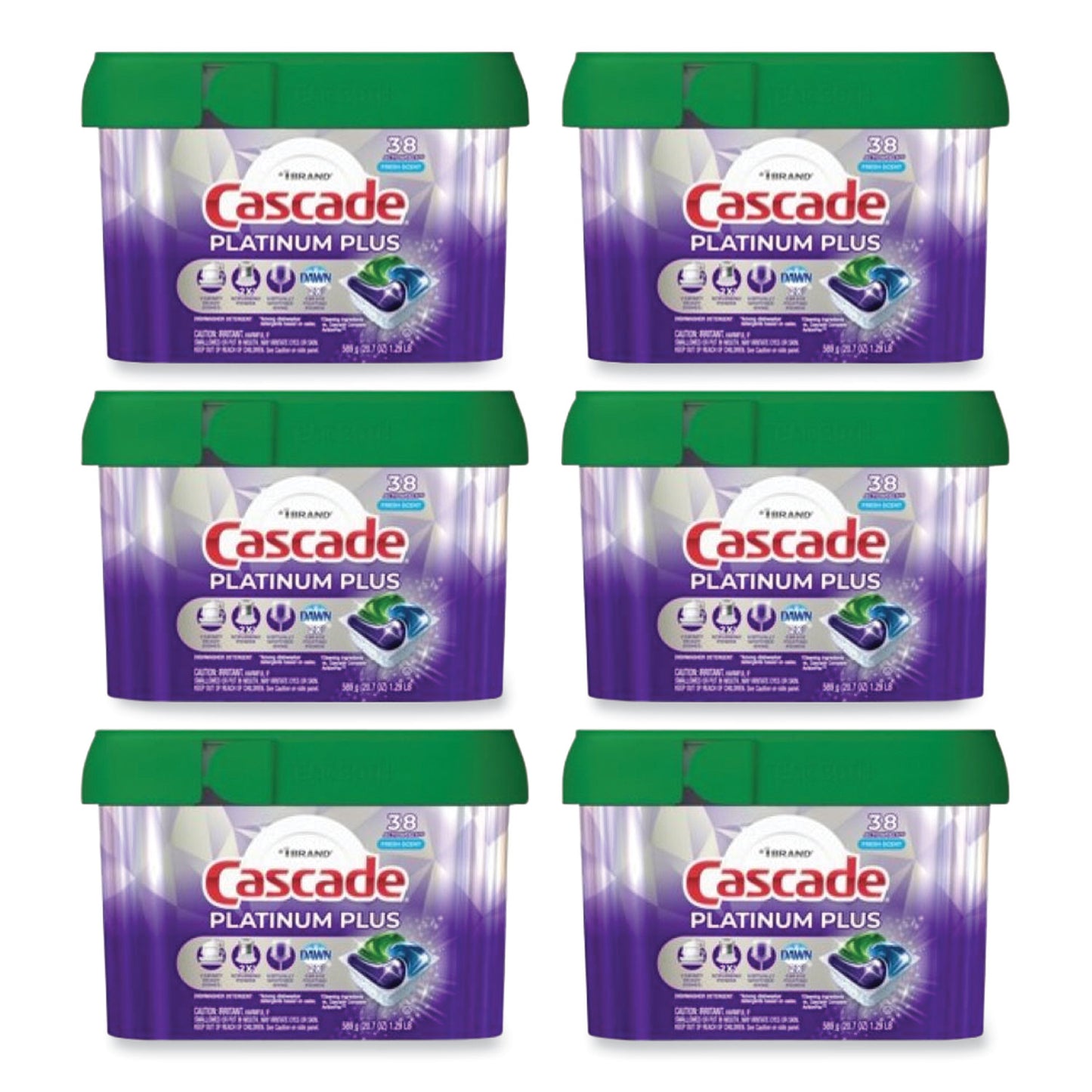 Cascade Platinum Plus ActionPacs Dishwasher Detergent Pods, Fresh Scent, 20.7 oz Tub, 38/Tub, 6/Carton (06157)