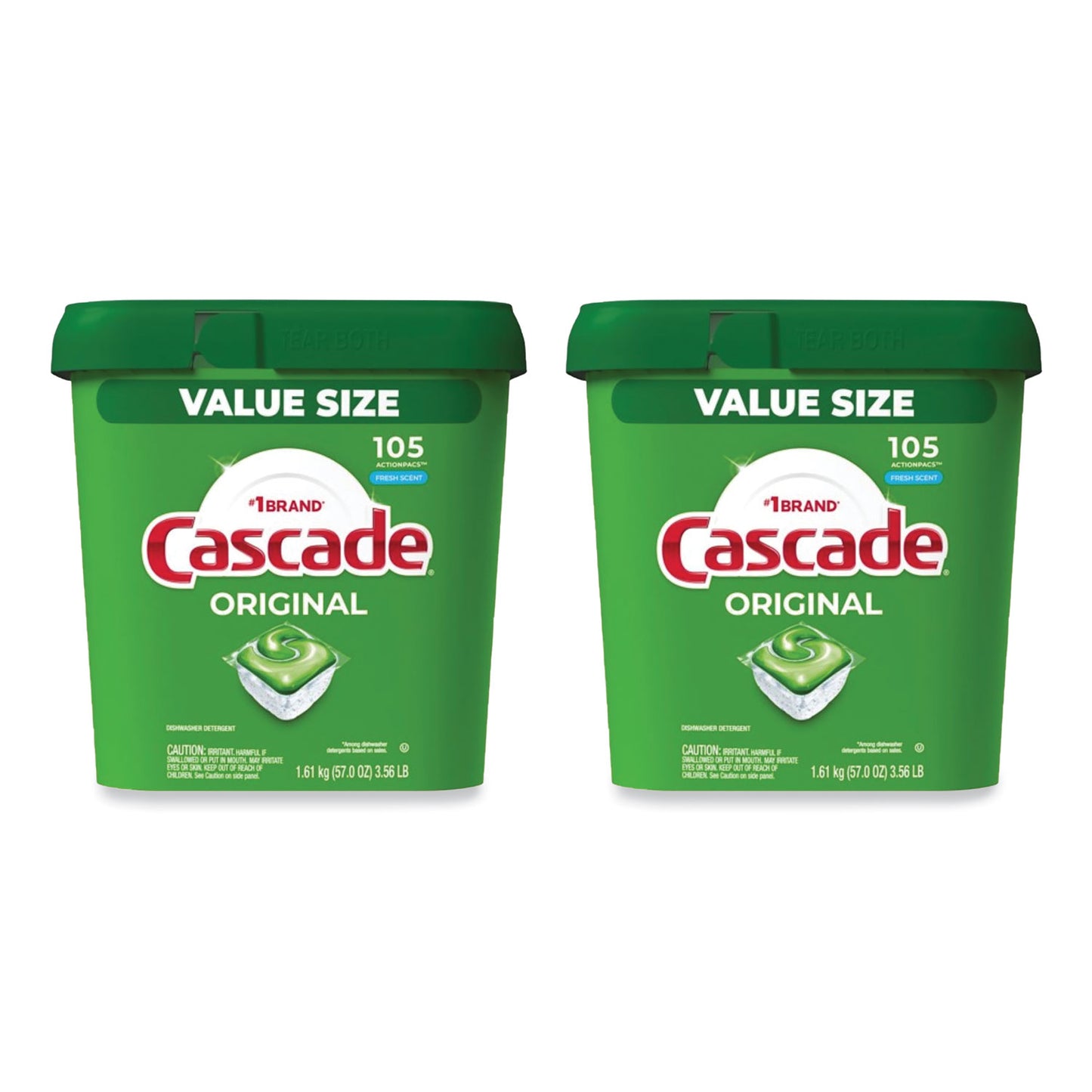 Cascade ActionPacs, Fresh Scent, 57 oz Tub, 105/Tub, 2 Tubs/Carton (28028)