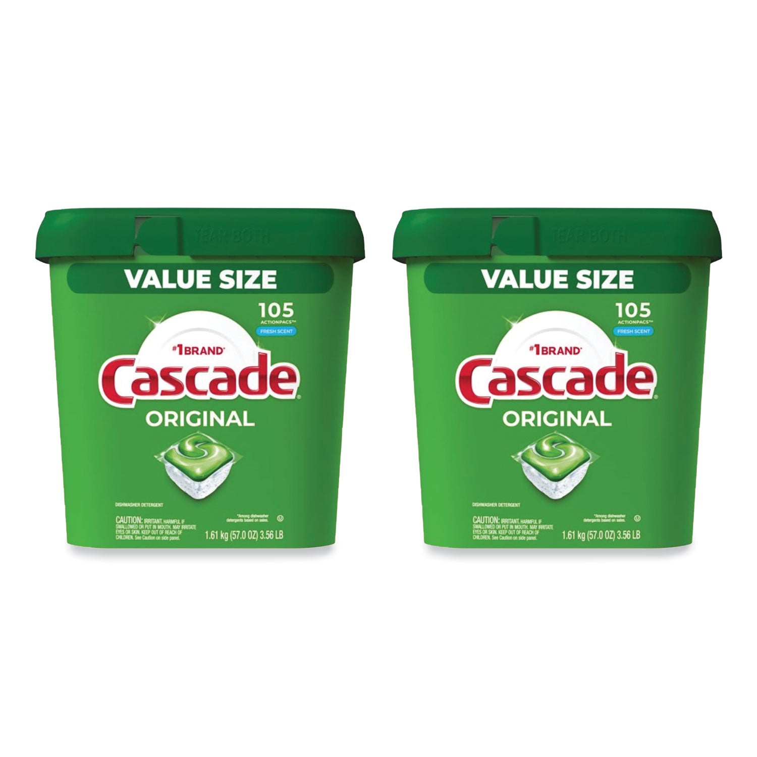 Cascade ActionPacs, Fresh Scent, 57 oz Tub, 105/Tub, 2 Tubs/Carton (28028)