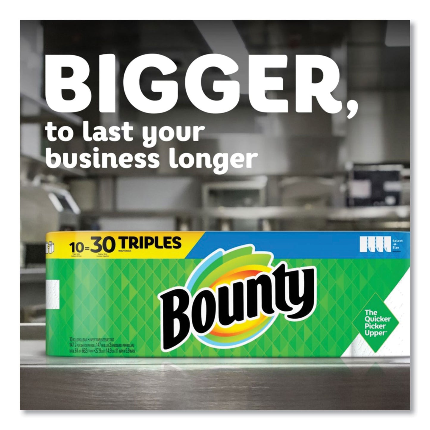 Bounty Select-a-Size Kitchen Roll Paper Towels, 2-Ply, White, 6 x 11, 135 Sheets/Roll, 8 Triple Rolls/Carton (05661)