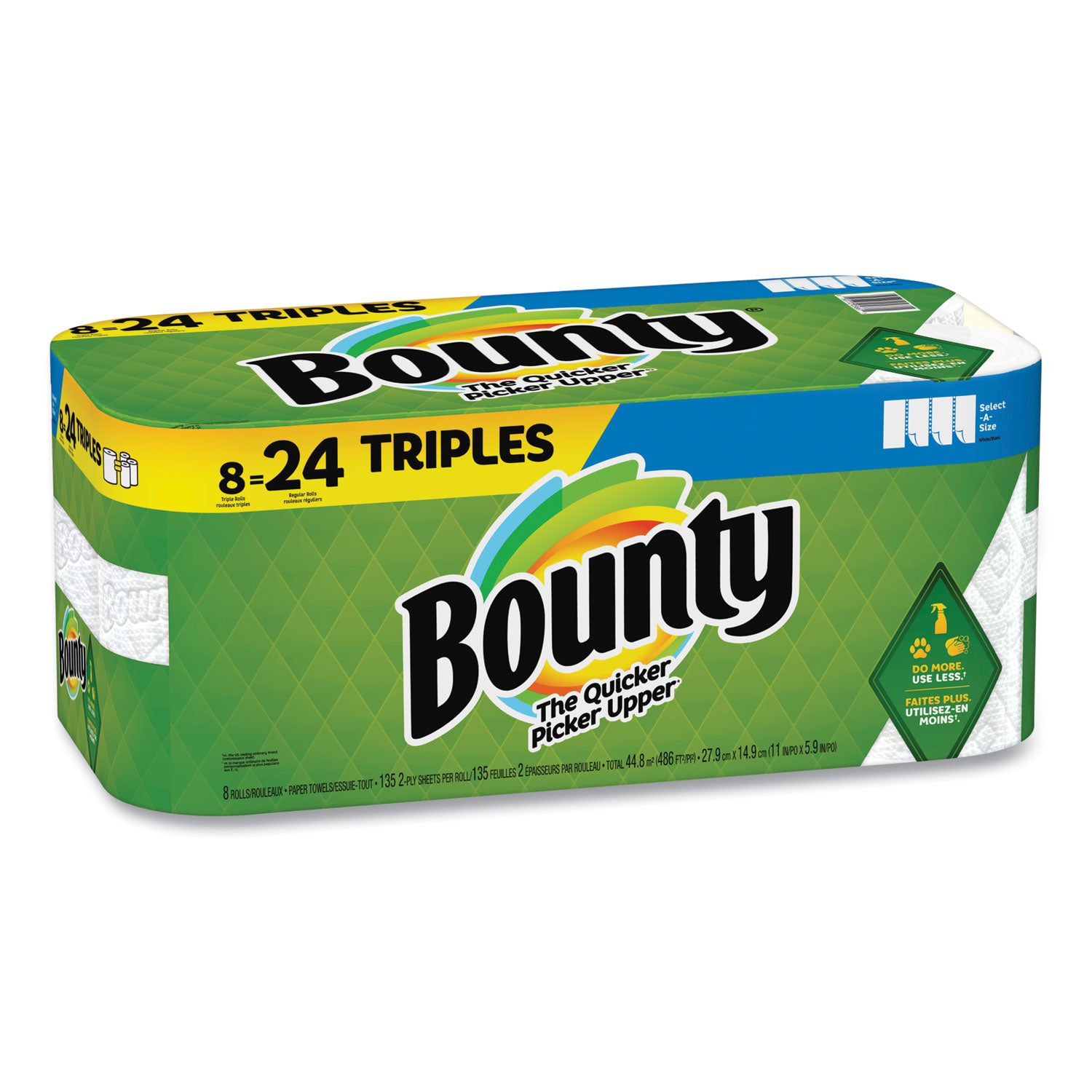 Bounty Select-a-Size Kitchen Roll Paper Towels, 2-Ply, White, 6 x 11, 135 Sheets/Roll, 8 Triple Rolls/Carton (05661)