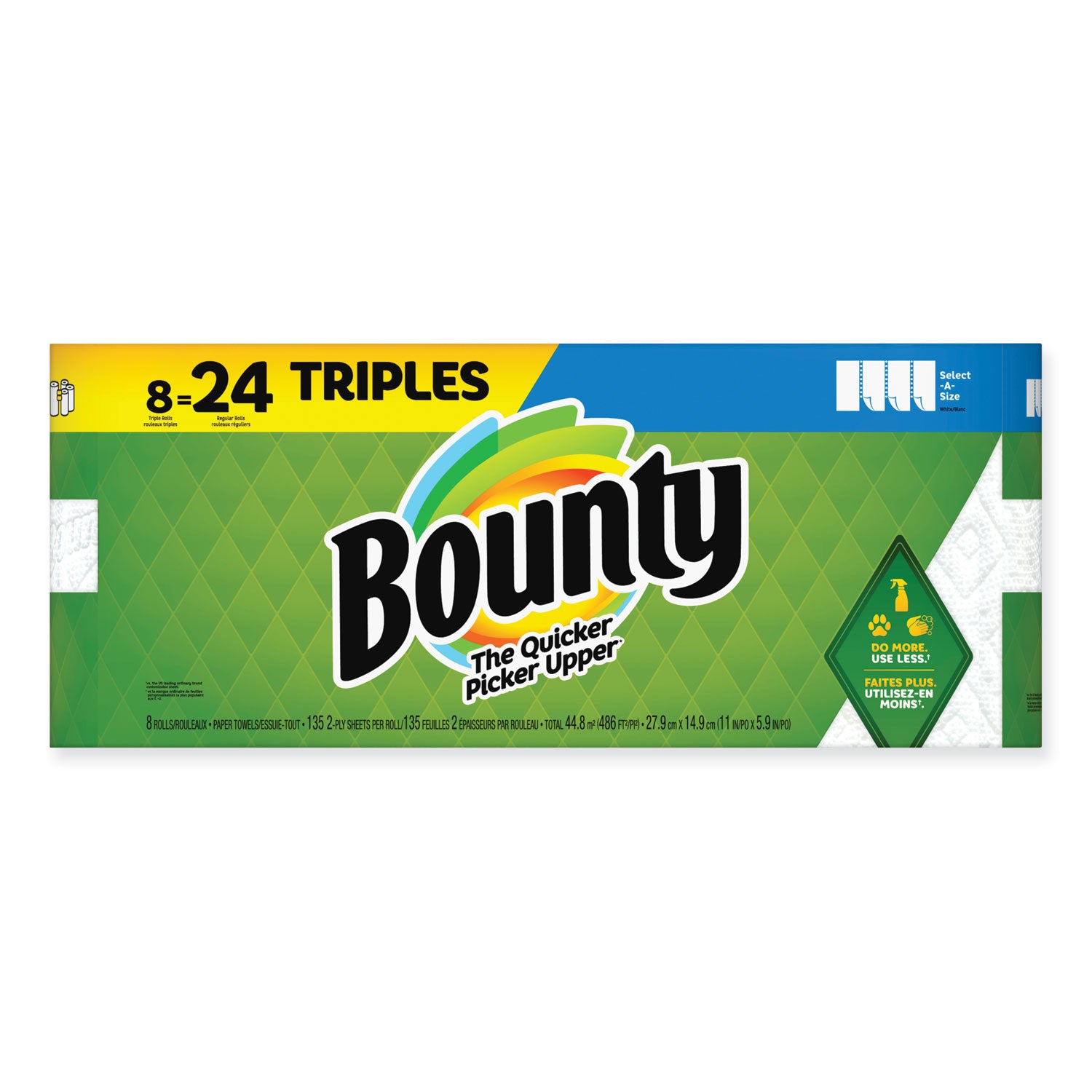 Bounty Select-a-Size Kitchen Roll Paper Towels, 2-Ply, White, 6 x 11, 135 Sheets/Roll, 8 Triple Rolls/Carton (05661)