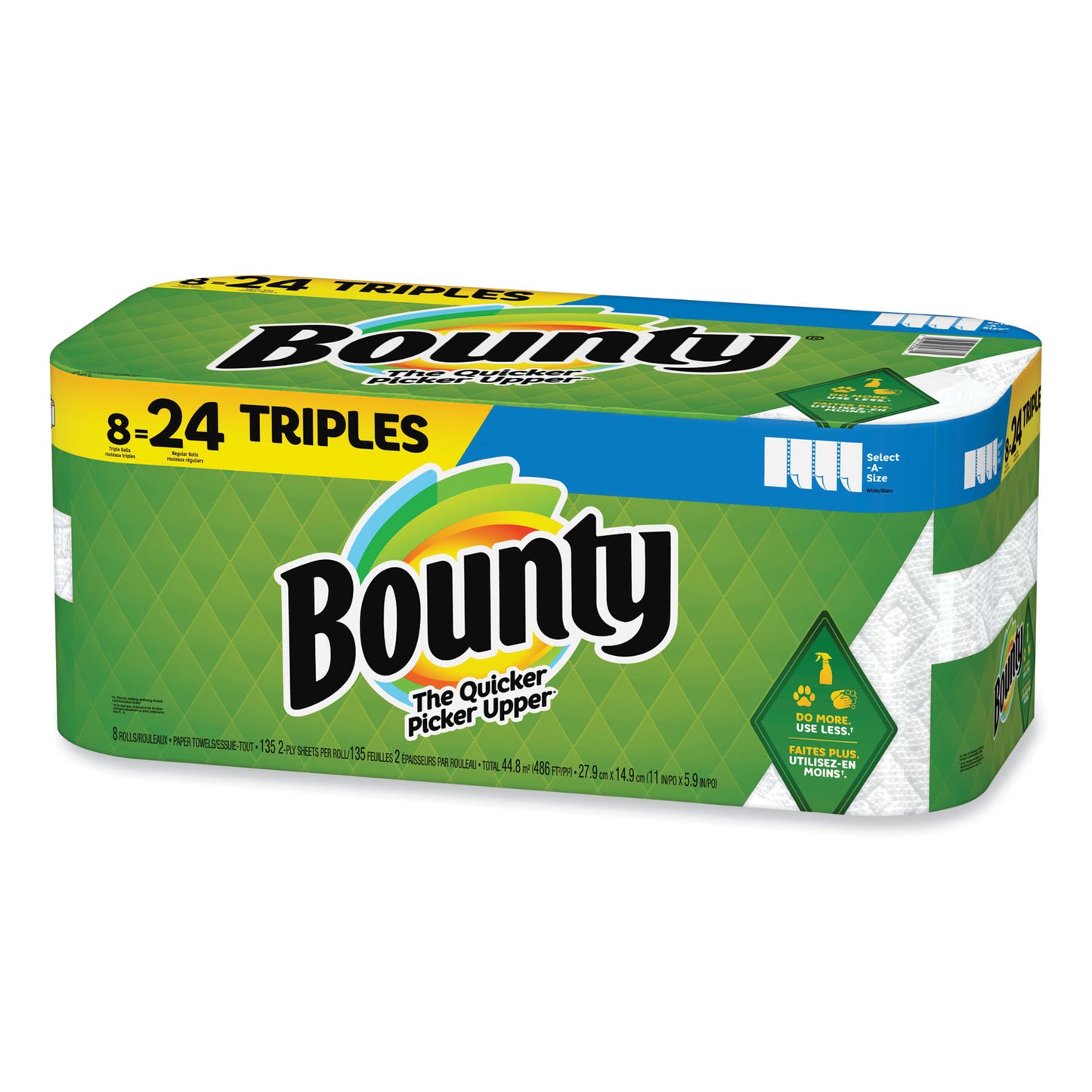 Bounty Select-a-Size Kitchen Roll Paper Towels, 2-Ply, White, 6 x 11, 135 Sheets/Roll, 8 Triple Rolls/Carton (05661)