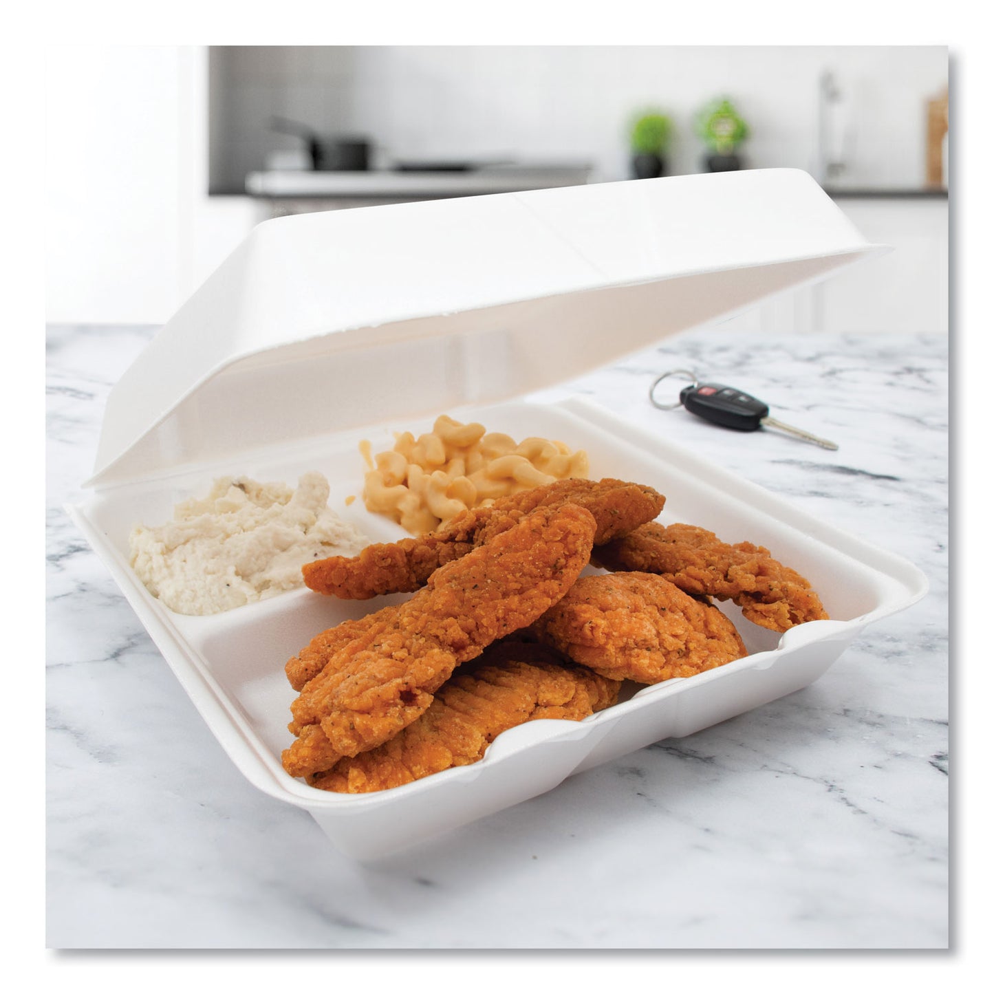 Dart Foam Hinged Lid Containers, 3-Compartment, 9.25 x 9.5 x 3, White, 200/Carton (95HT3R)