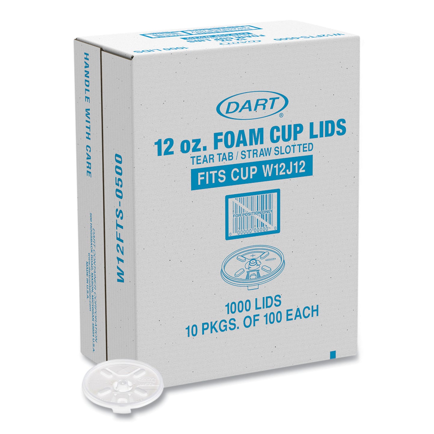Dart Lids for Foam Cups and Containers, Fits 12 oz Cups, Translucent, 1,000/Carton (W12FTS)