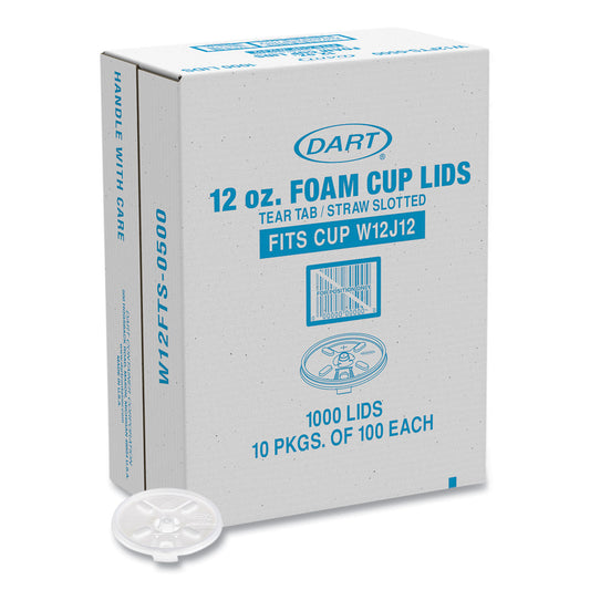 Dart Lids for Foam Cups and Containers, Fits 12 oz Cups, Translucent, 1,000/Carton (W12FTS)