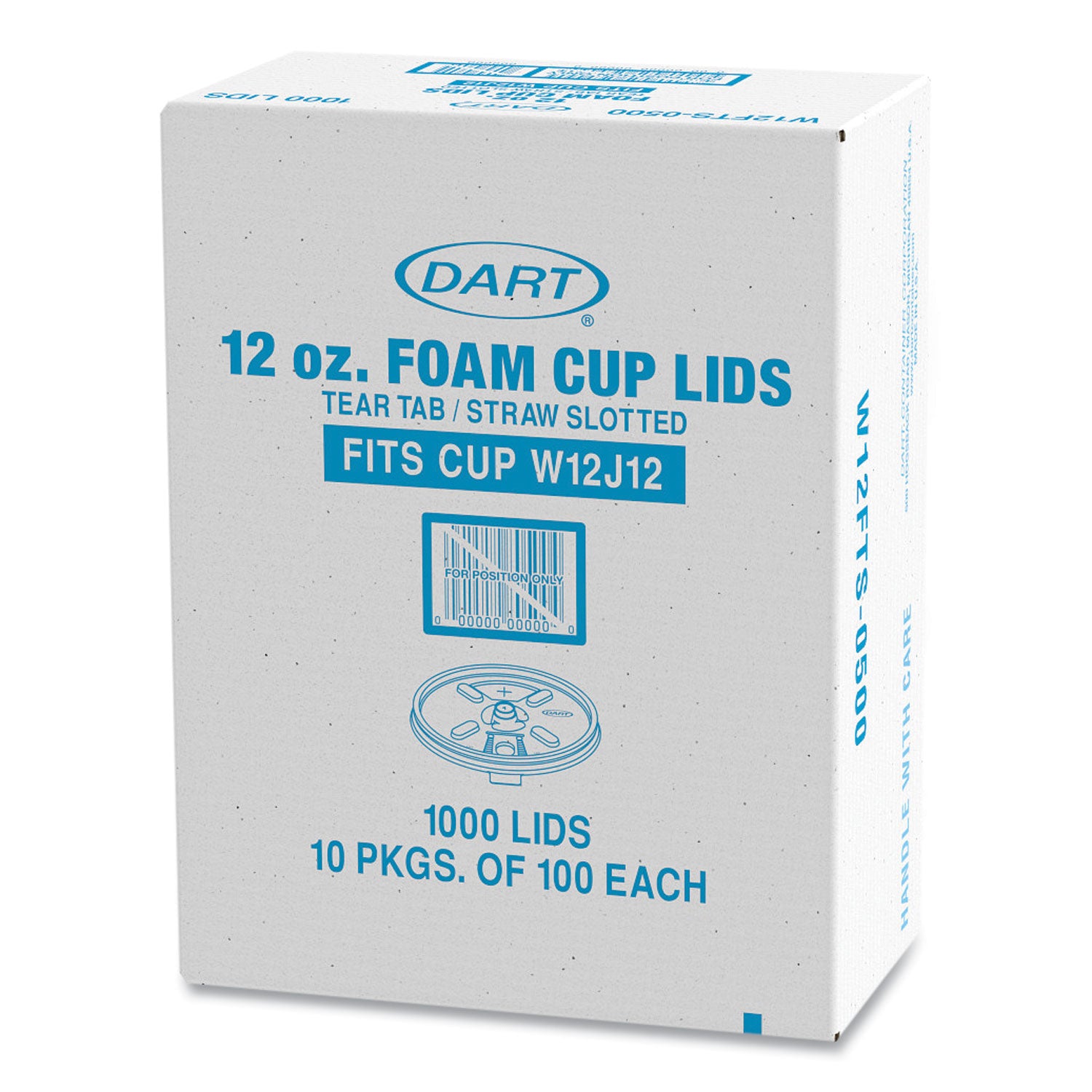 Dart Lids for Foam Cups and Containers, Fits 12 oz Cups, Translucent, 1,000/Carton (W12FTS)