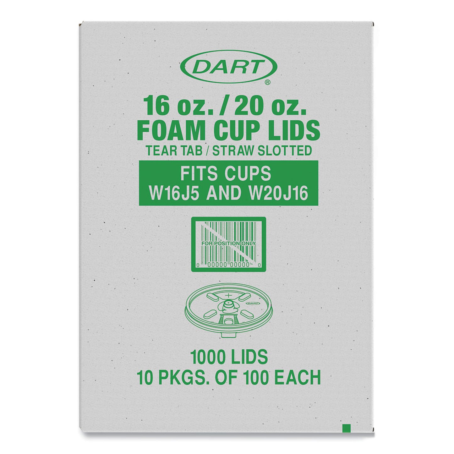 Dart Lids for Foam Cups and Containers, Fits 16 oz, 20 oz Cups, Translucent, 1,000/Carton (W16FTS)