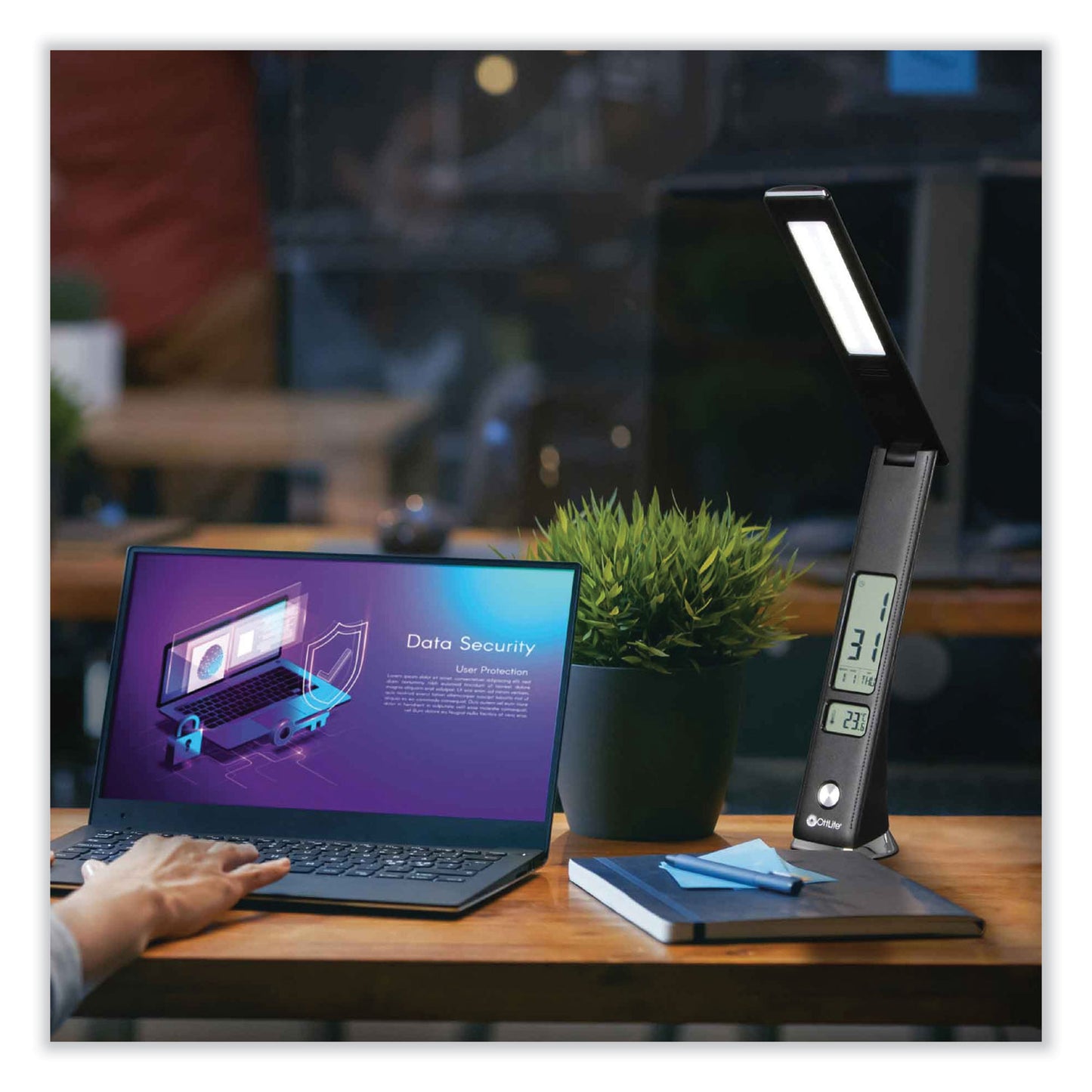 OttLite Wellness Series Rise LED Desk Lamp with Digital Display, 12" to 19" High, Black (CSE13G59)