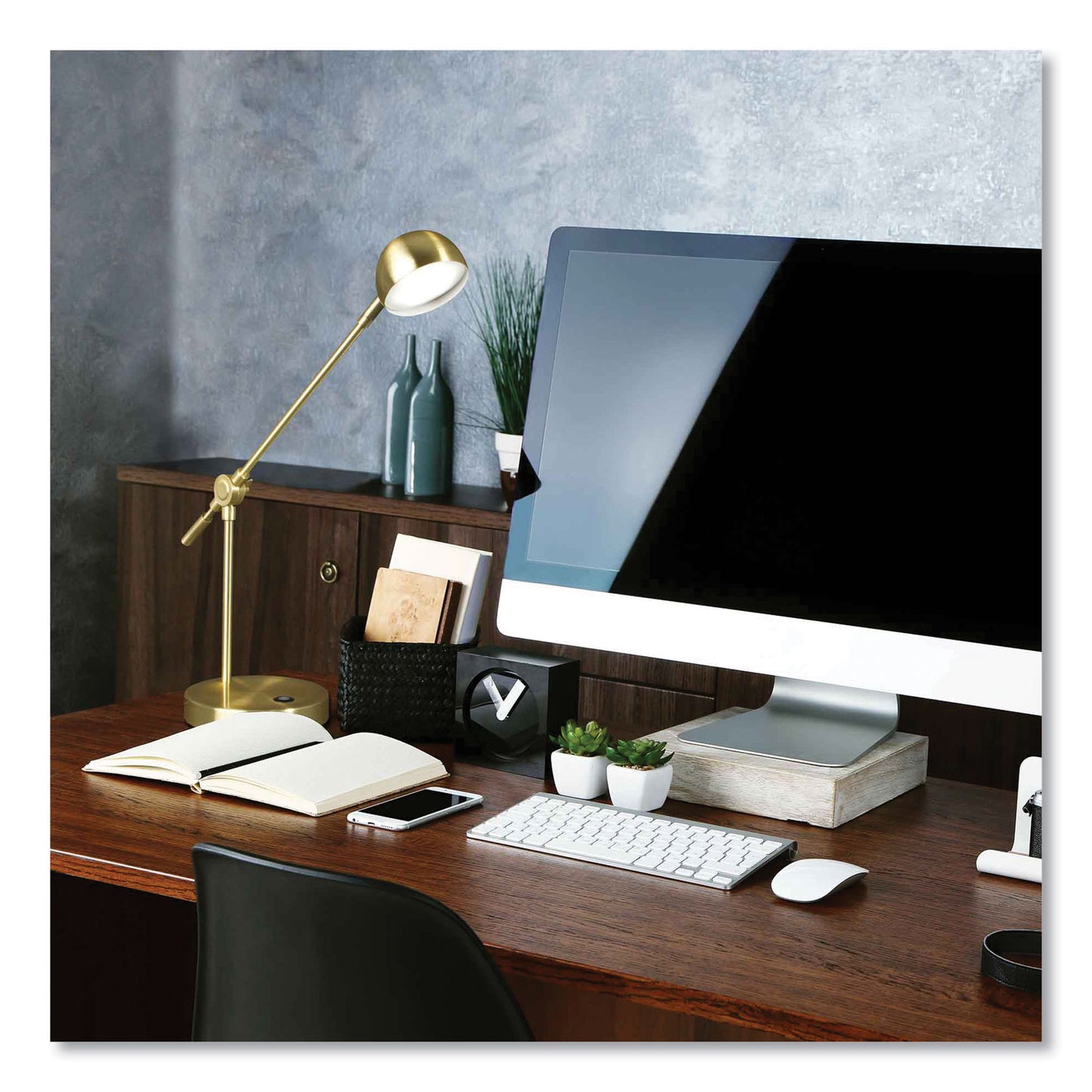 OttLite Wellness Series Direct LED Desk Lamp, 4" to 18" High, Brass (CS01BS9SHPR)