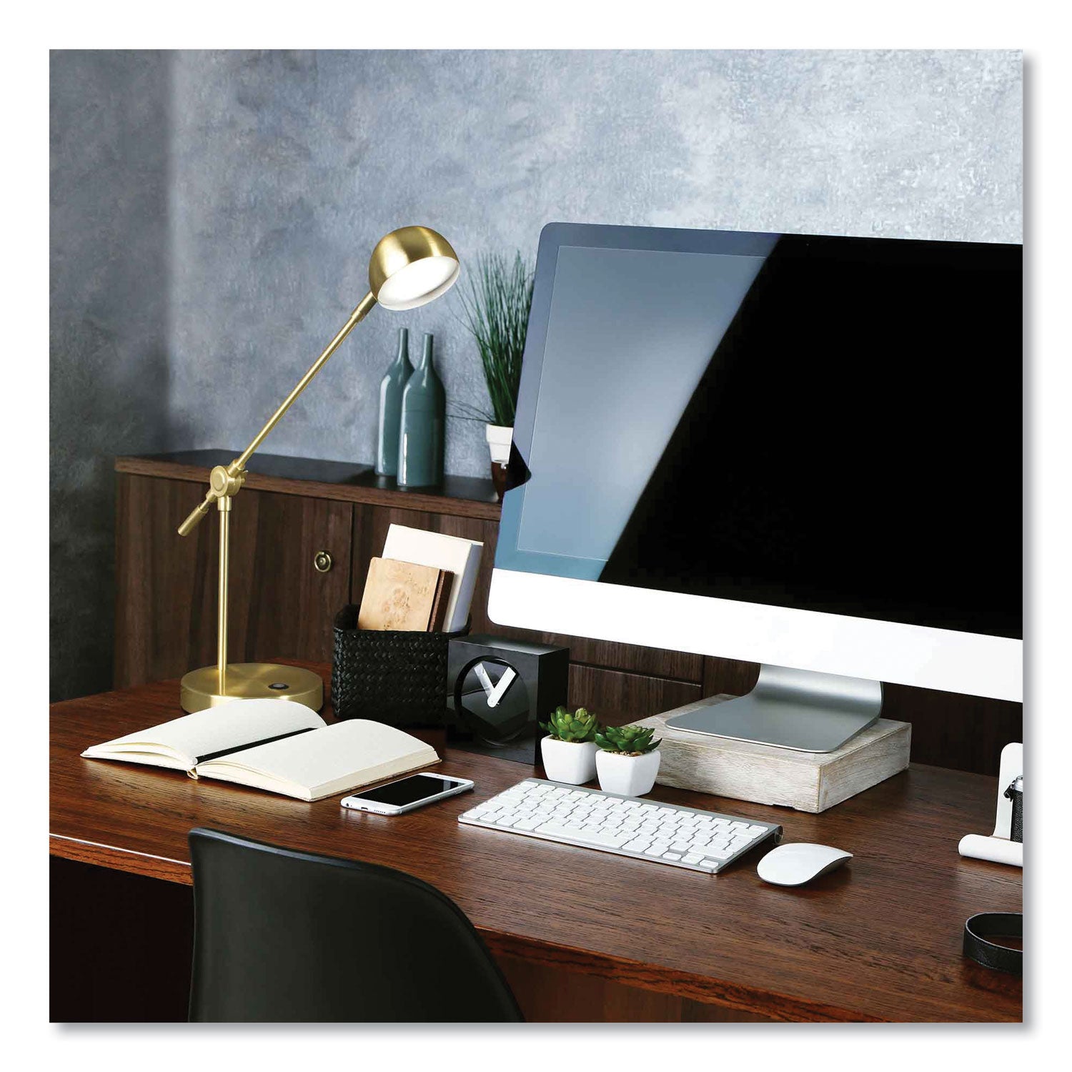 OttLite Wellness Series Direct LED Desk Lamp, 4" to 18" High, Brass (CS01BS9SHPR)