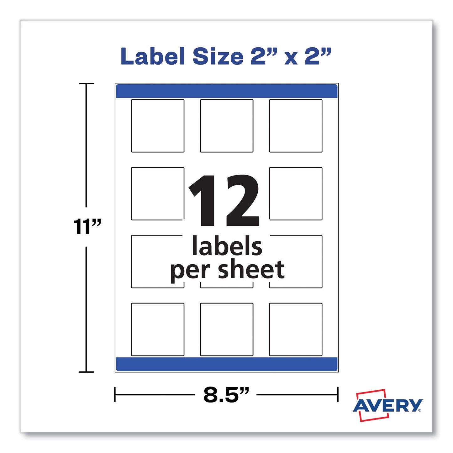 Avery Square Labels with Sure Feed and TrueBlock, 2 x 2, White, 300/Pack (22806)