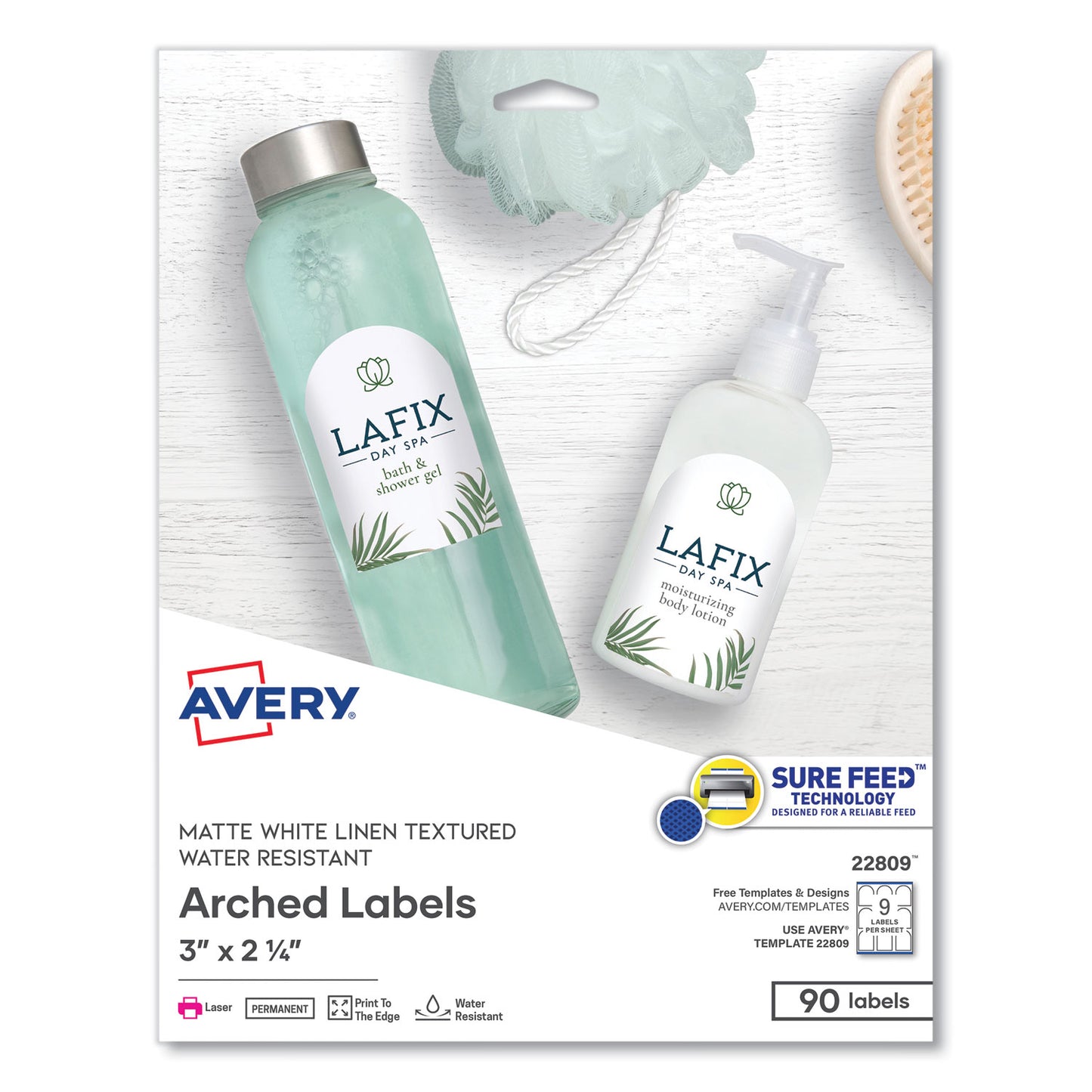 Avery Textured Arched Print-to-the-Edge Labels, Laser Printers, 3 x 2.25, White, 9/Sheet, 10 Sheets/Pack (22809)