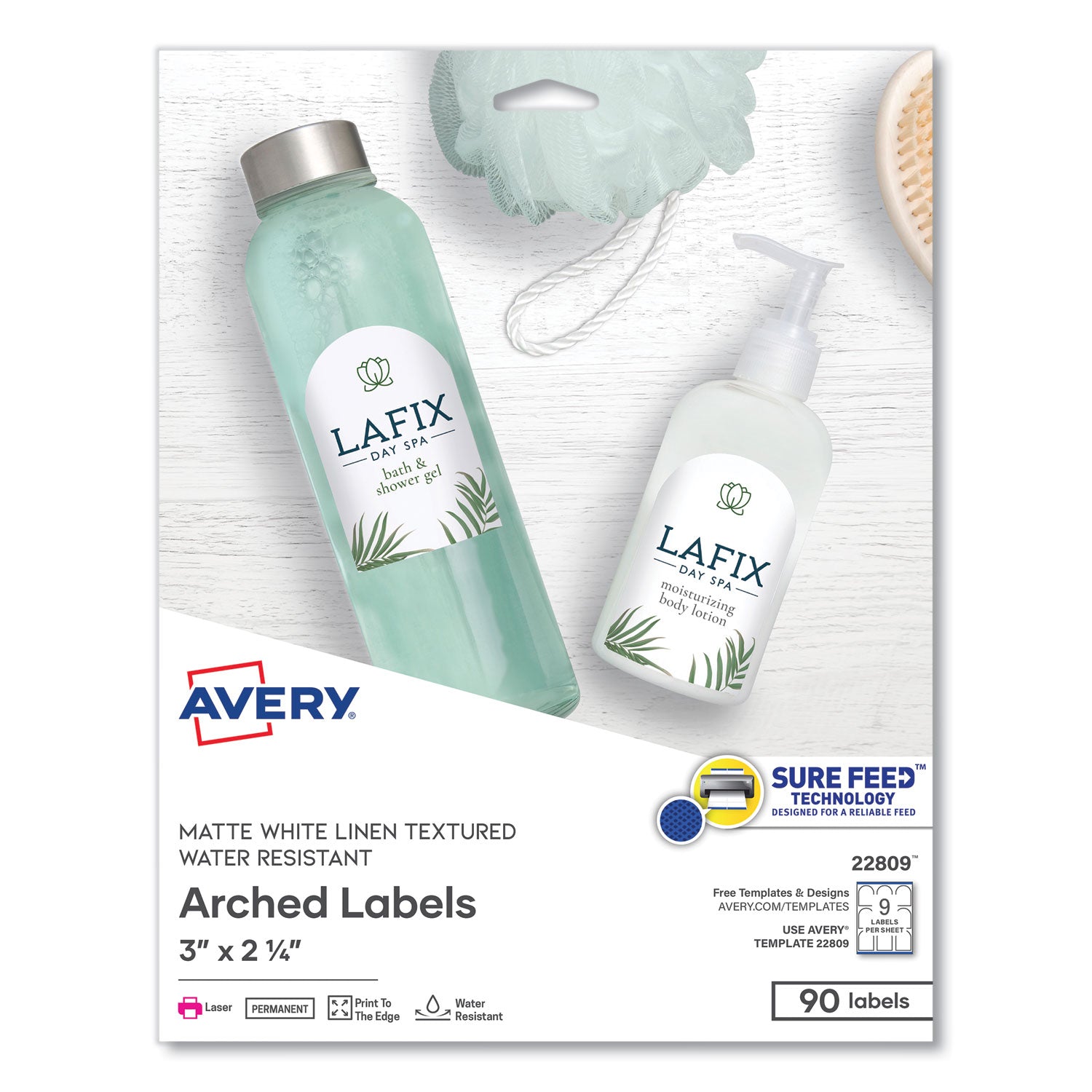 Avery Textured Arched Print-to-the-Edge Labels, Laser Printers, 3 x 2.25, White, 9/Sheet, 10 Sheets/Pack (22809)