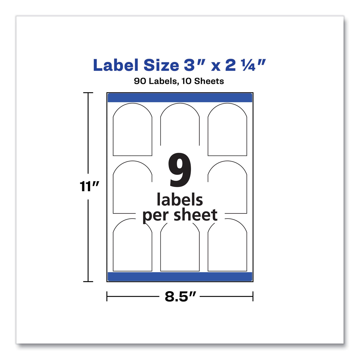 Avery Textured Arched Print-to-the-Edge Labels, Laser Printers, 3 x 2.25, White, 9/Sheet, 10 Sheets/Pack (22809)