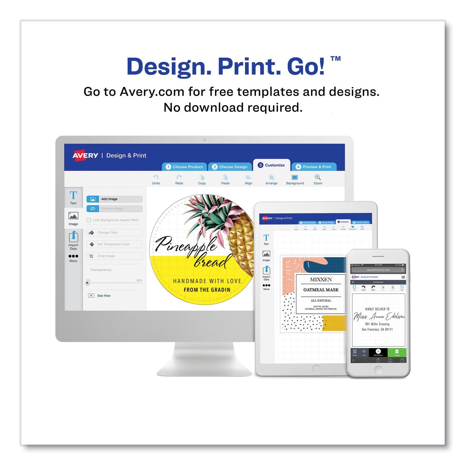 Avery Textured Arched Print-to-the-Edge Labels, Laser Printers, 3 x 2.25, White, 9/Sheet, 10 Sheets/Pack (22809)