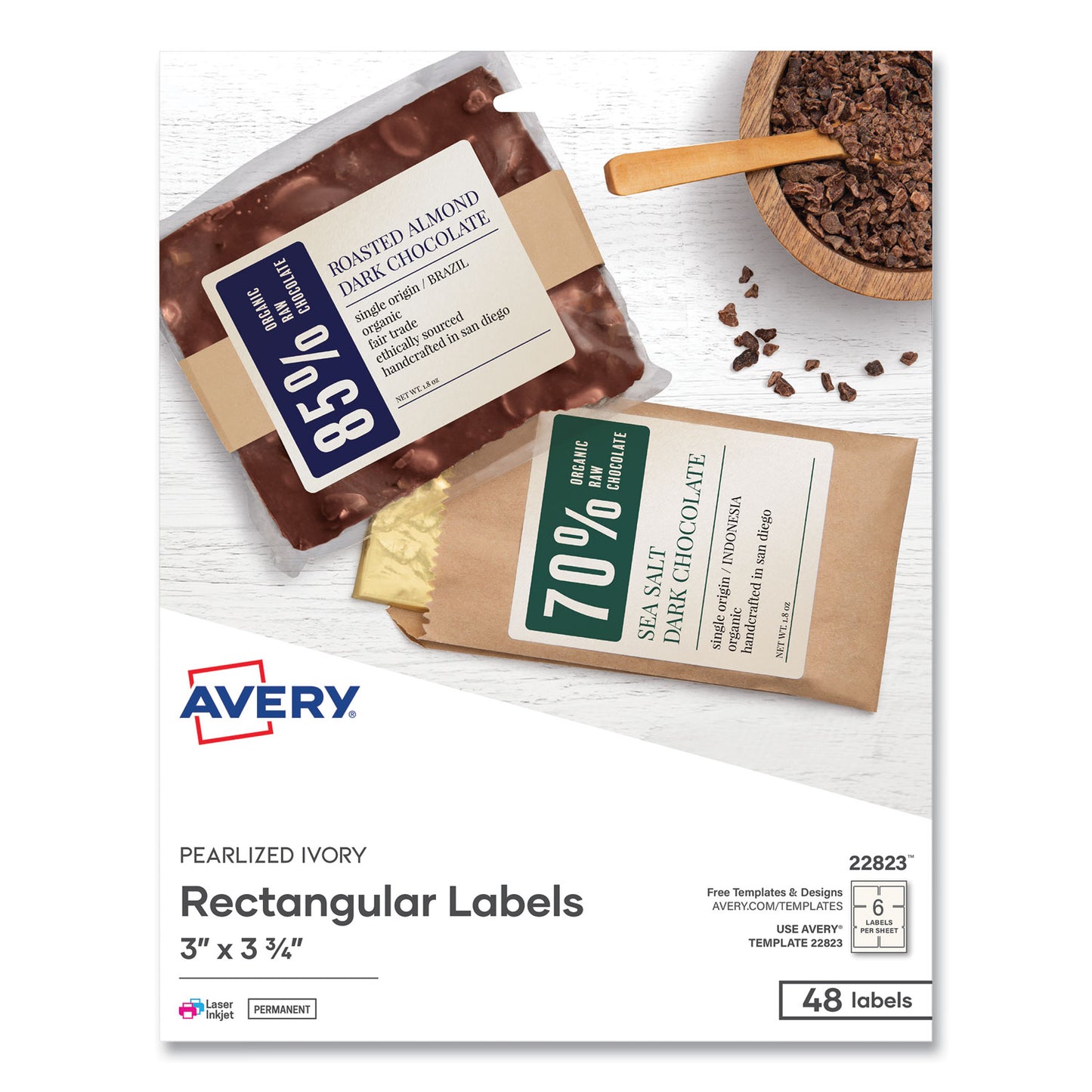 Avery Rectangle Labels, Inkjet/Laser Printers, 3 x 3.75, Pearl Ivory, 6/Sheet, 8 Sheets/Box (22823)