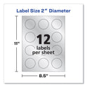 Avery Round Labels, Inkjet Printers, 2" dia, Silver, 12/Sheet, 8 Sheets/Pack (22824)