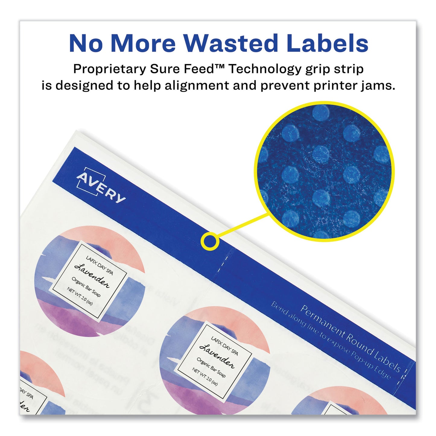 Avery Round Print-to-the Edge Labels with Sure Feed and Easy Peel, 2" dia, Glossy Clear, 120/PK (22825)