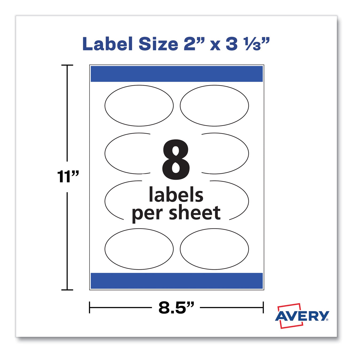 Avery Oval Print-to-the-Edge Labels, 2 x 3.33, White, 8/Sheet, 10 Sheets/Pack (22829)