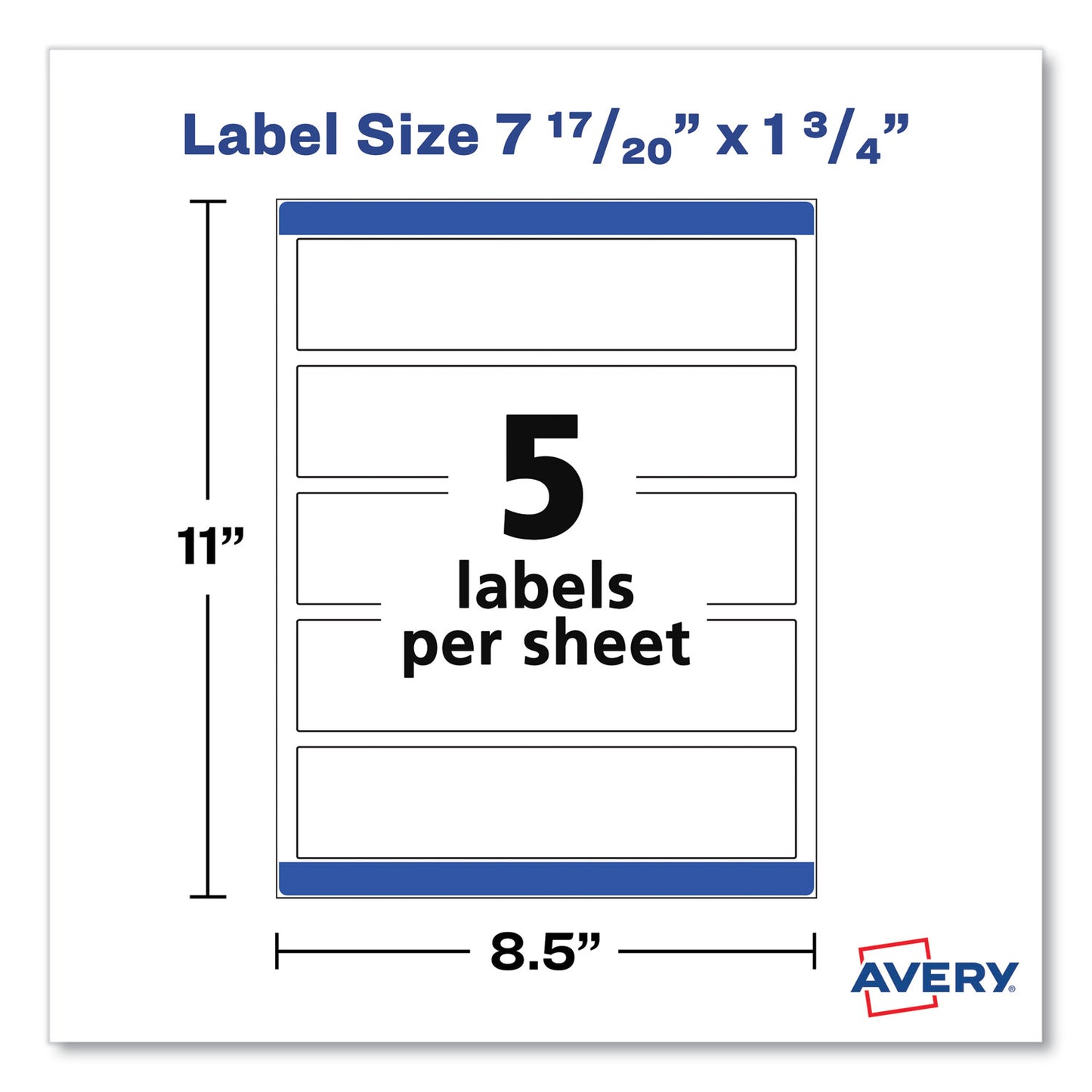 Avery Rectangle Labels, Inkjet/Laser Printers, 7.85 x 1.75, Textured White, 5/Sheet, 10 Sheets/Pack (22838)