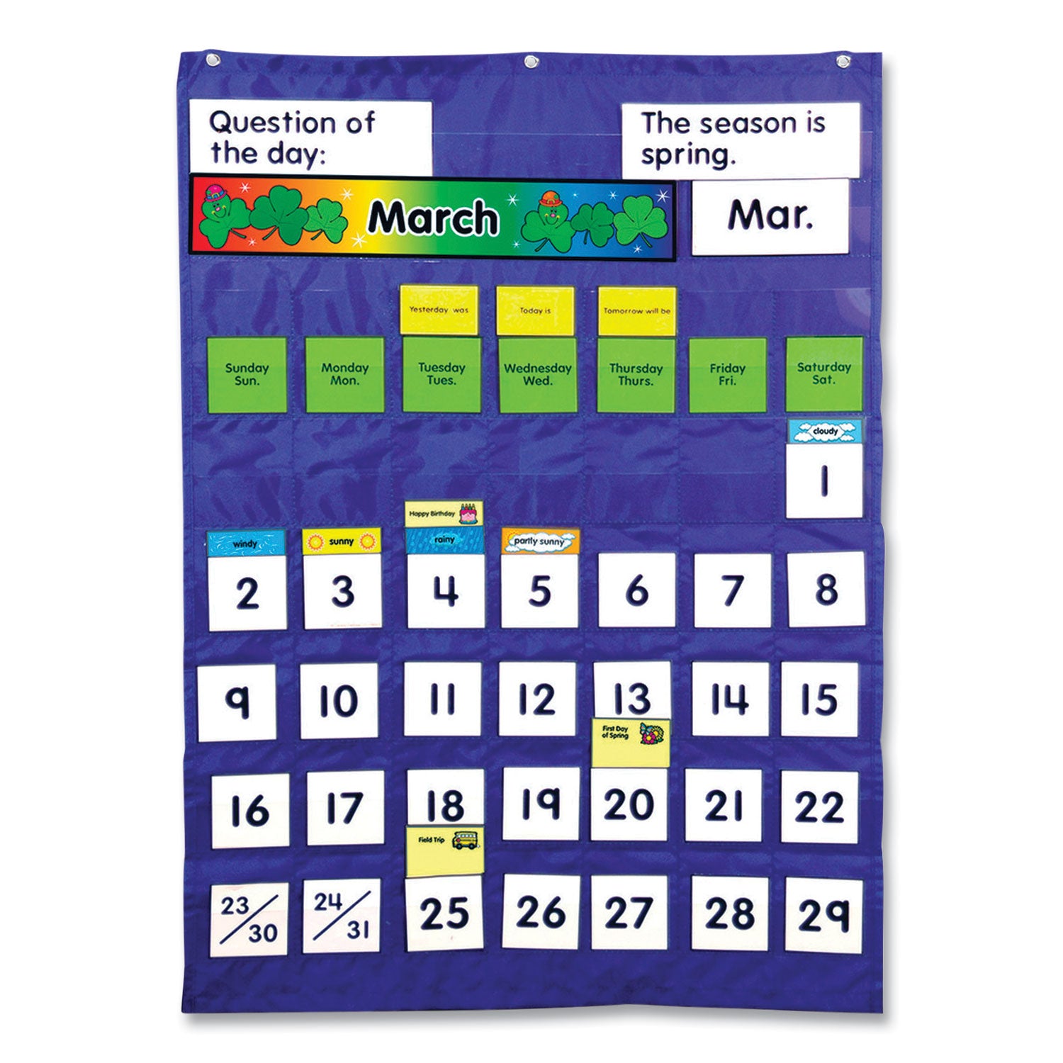 Carson-Dellosa Complete Calendar and Weather Pocket Chart, 51 Pockets, 26 x 37.25, Blue (158003)