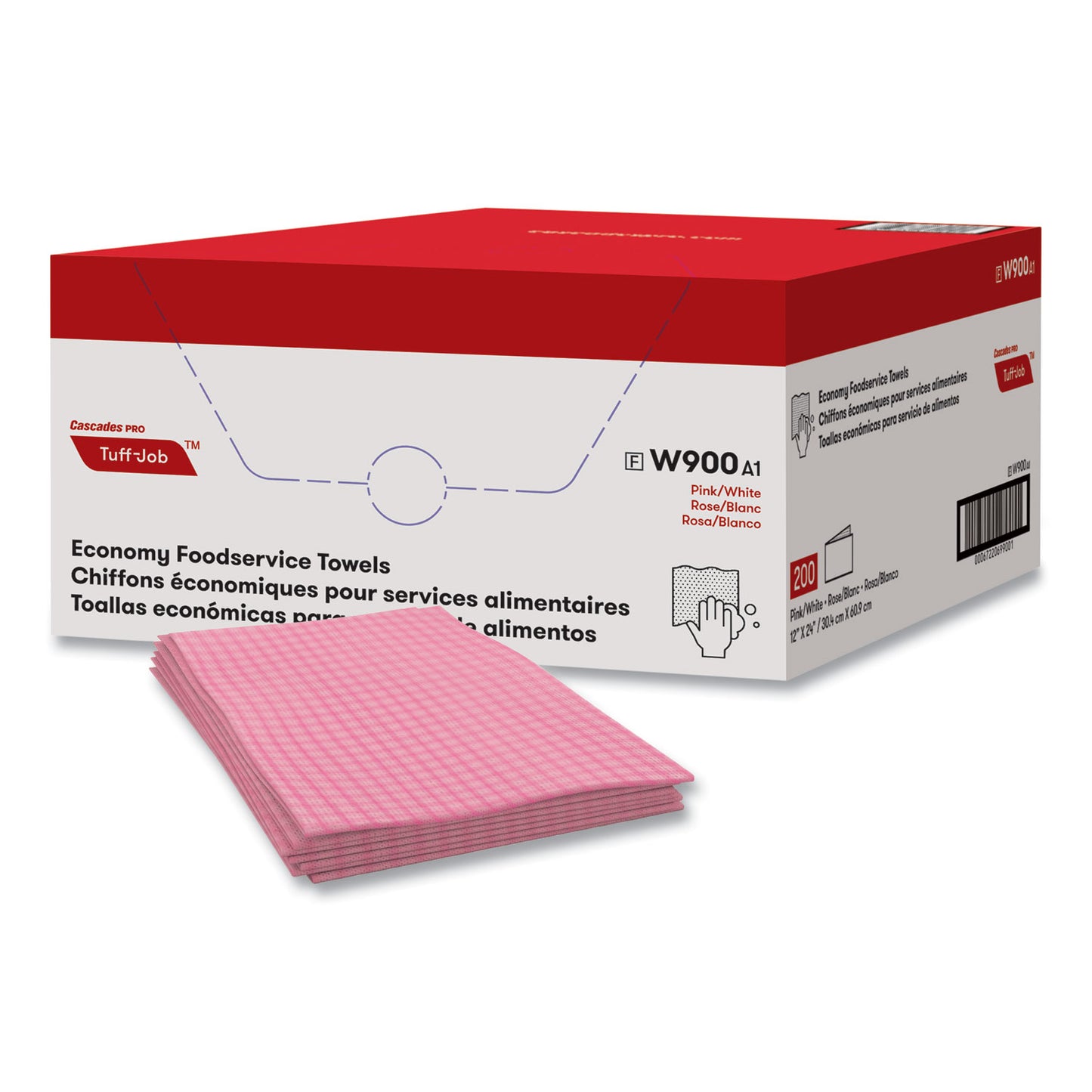 Cascades Tuff-Job Foodservice Towels, 12 x 24, Pink/White, 200/Carton (W900)