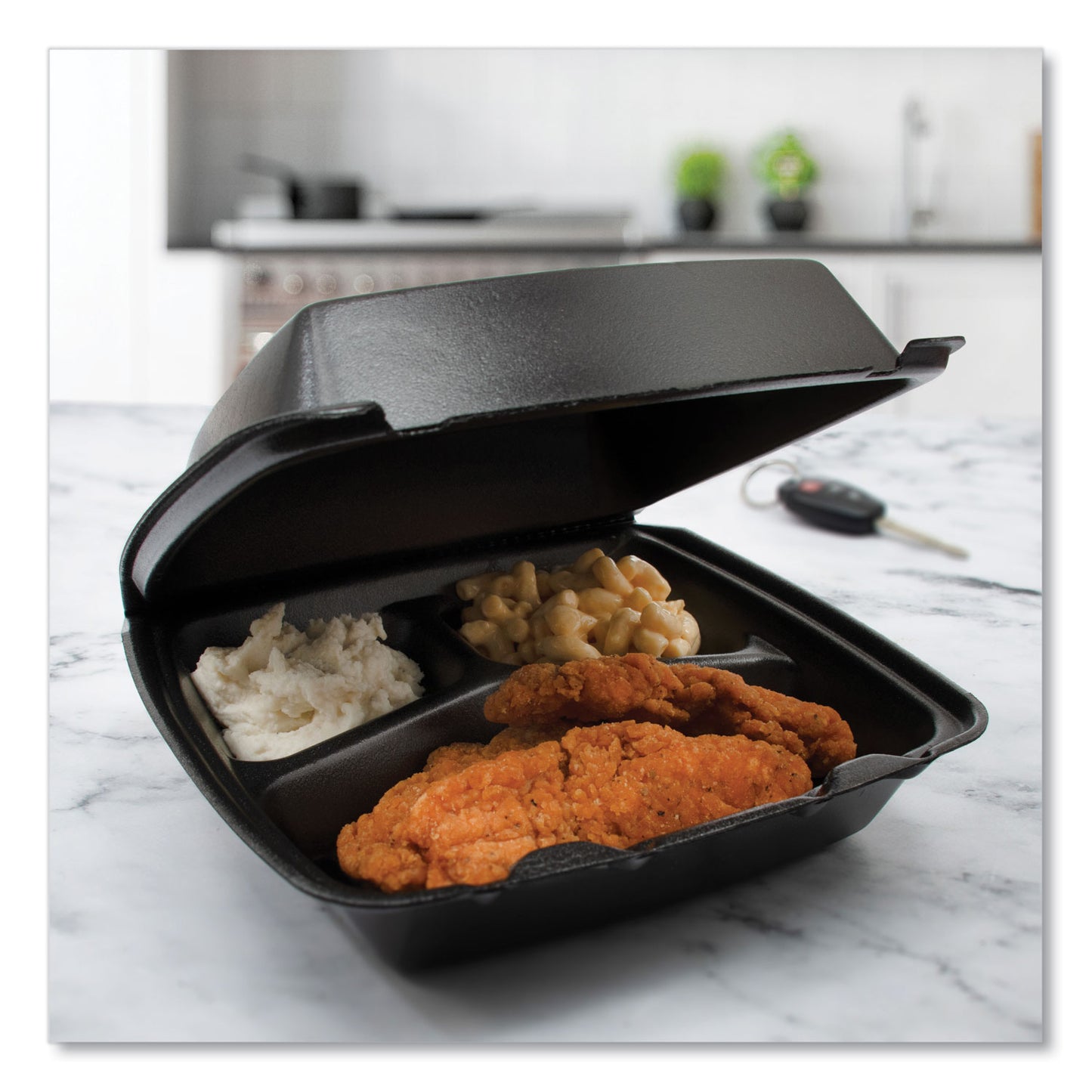 Dart Insulated Foam Hinged Lid Containers, 3 Compartments, 7.96 x 3.2 x  8.36, Black, Foam, 200/Carton (85HTB3R)