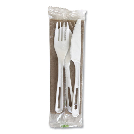 World Centric TPLA Compostable Cutlery, Fork/Knife/Spoon/Napkin, White, 250/Carton (ASPSTNL)