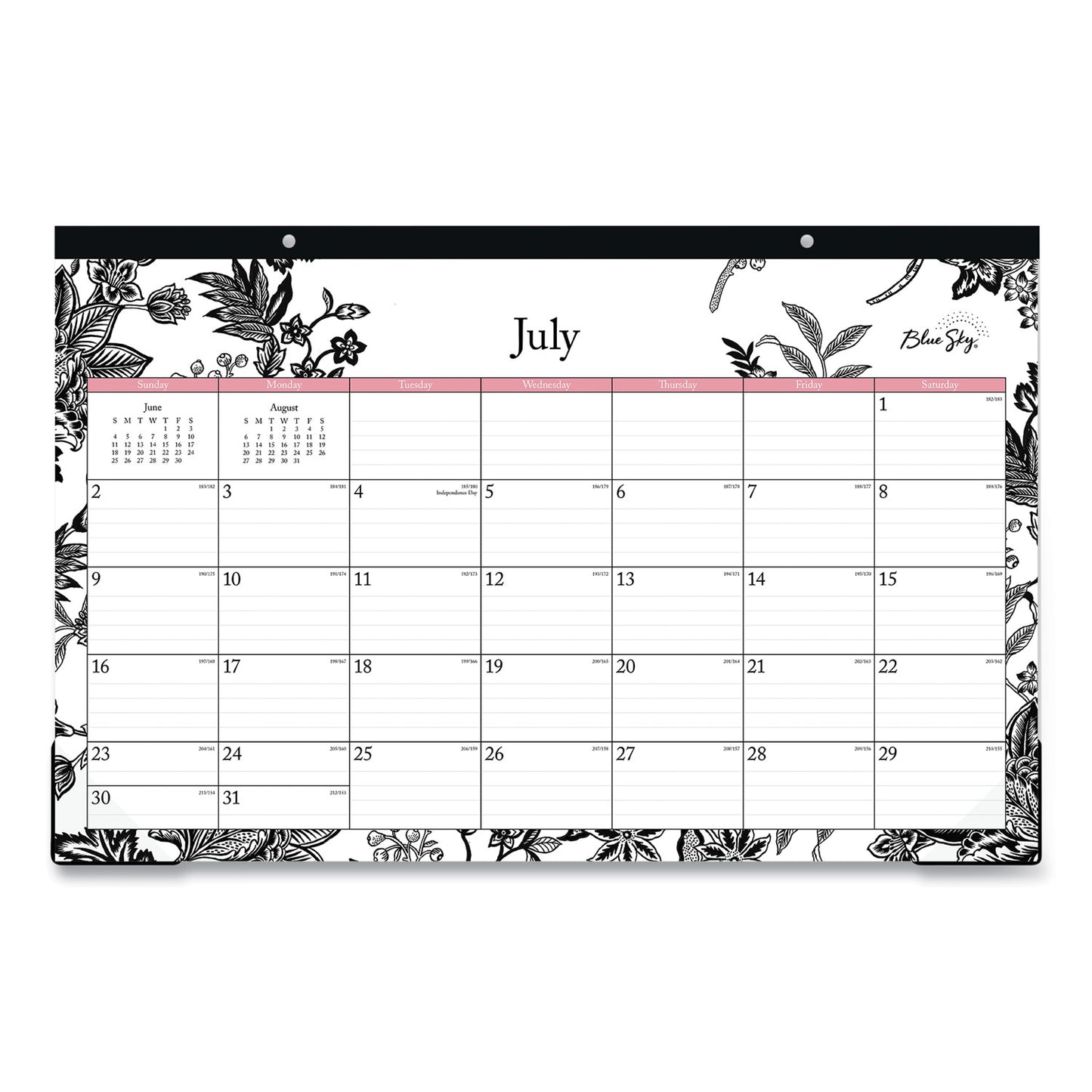 Blue Sky Analeis Academic Year Desk Pad Calendar, Floral Artwork, 17 x 11, White/Black/Coral Sheets, 12-Month (July-June): 2024-2025 (130617)