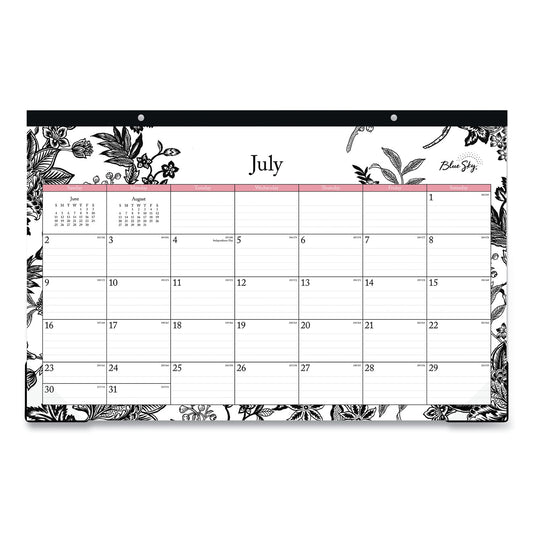 Blue Sky Analeis Academic Year Desk Pad Calendar, Floral Artwork, 17 x 11, White/Black/Coral Sheets, 12-Month (July-June): 2024-2025 (130617)