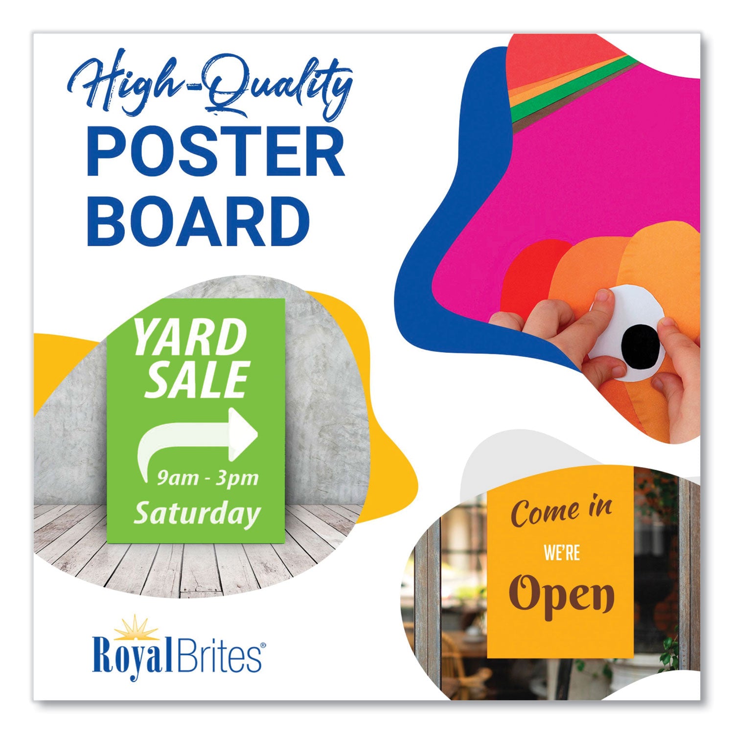 Royal Brites Premium Coated Poster Board, 11 x 14, Assorted Neon Colors, 5/Pack (23500S)