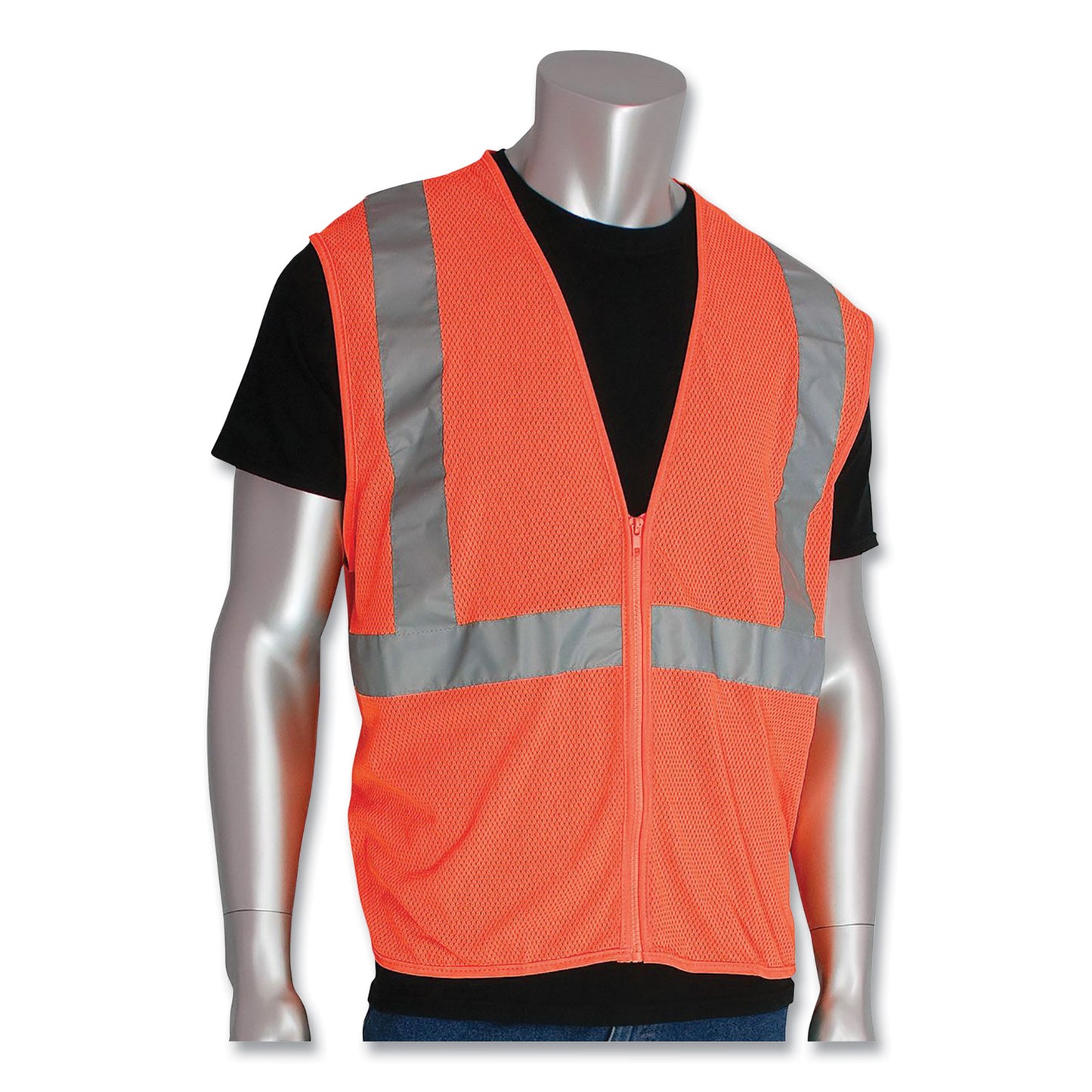 PIP ANSI Class 2 Two-Pocket Zipper Mesh Safety Vest, Polyester Mesh, X-Large, Orange (3020702ZORXL)