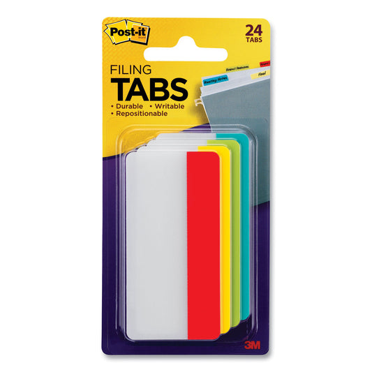 Post-it Solid Color Tabs, 1/3-Cut, Assorted Colors, 3" Wide, 24/Pack (686ALYR3IN)