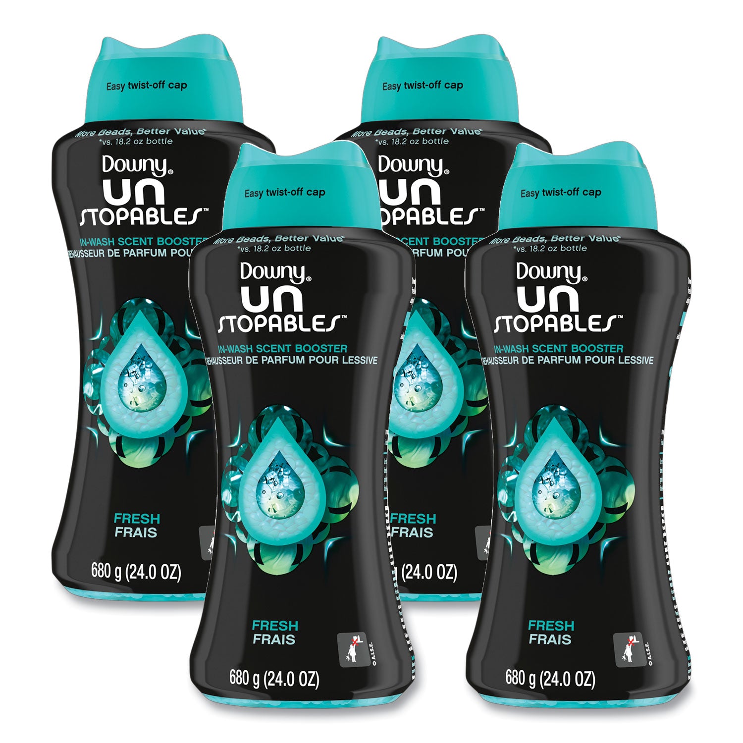 Downy Unstopables In-Wash Scent Booster Beads, Fresh Scent, 24 oz Pour Bottle, 4/Carton (08726)