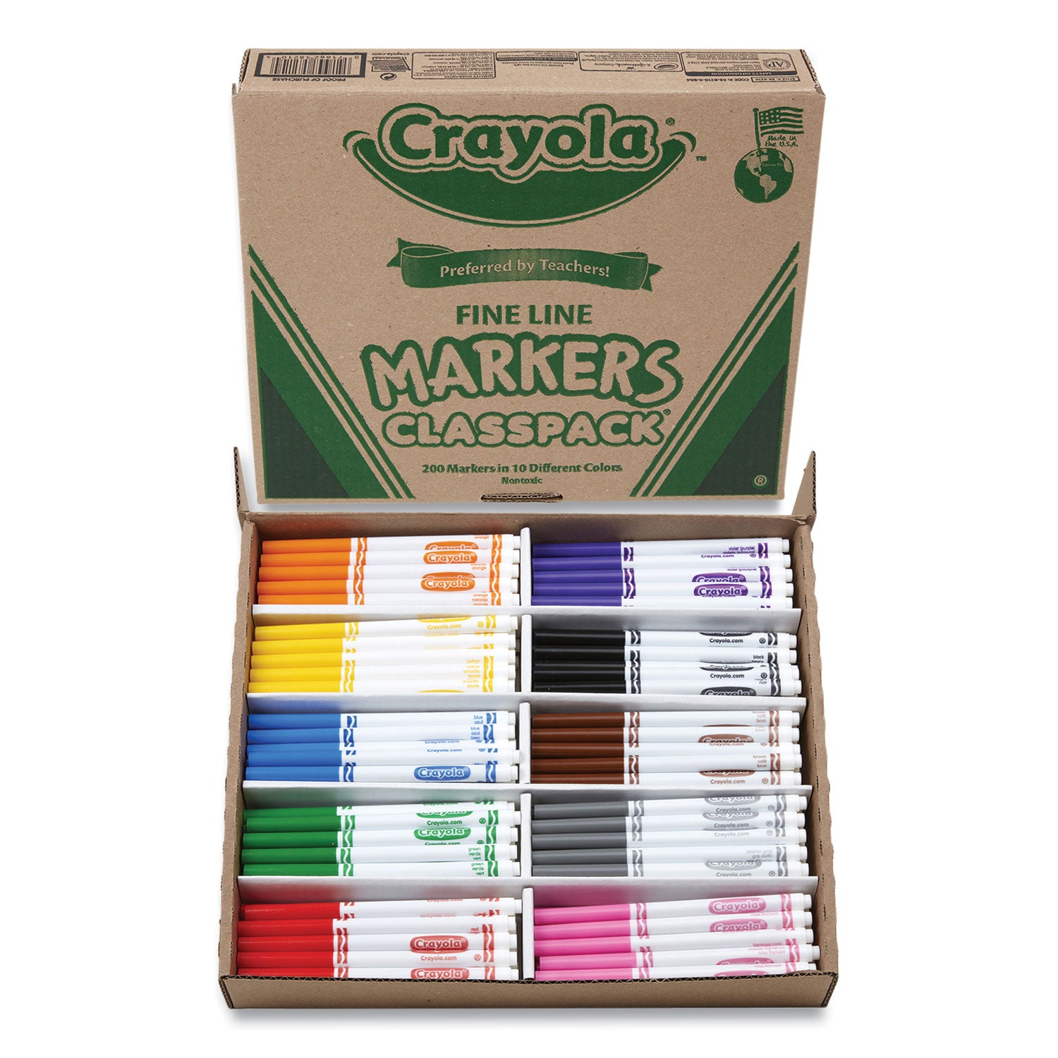 Crayola Fine Line 200-Count Classpack Non-Washable Marker, Fine Bullet Tip, Assorted Colors, 200/Box (588210)