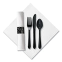 Hoffmaster CaterWrap Heavyweight Cutlery Combo, Fork/Spoon/Knife/Napkin, Black, 100/Carton (119971)