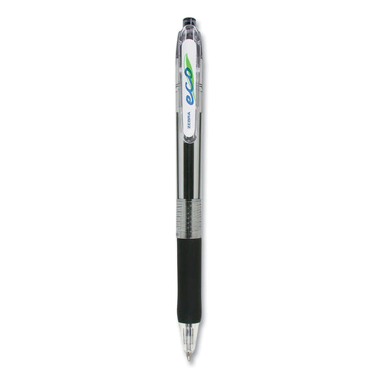 Zebra ECO Jimnie Clip Ballpoint Pen, Retractable, Medium 1 mm, Blue Ink, Clear/Black Barrel, 12/Pack (22510)