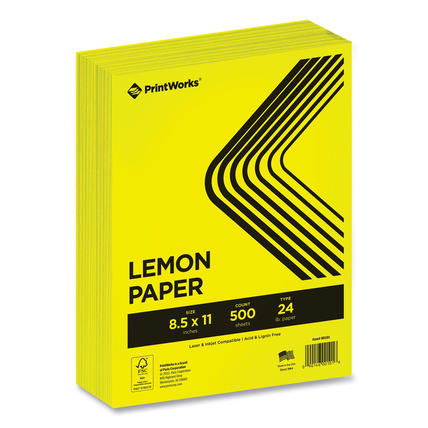 Printworks Professional Color Paper, 24 lb Text Weight, 8.5 x 11, Lemon Yellow, 500/Ream (00101)