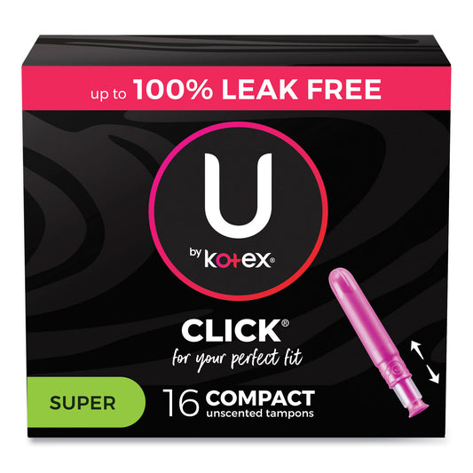 U by Kotex Click Compact Tampons, Super Absorbency, 16/Pack, 8 Packs/Carton (51581)