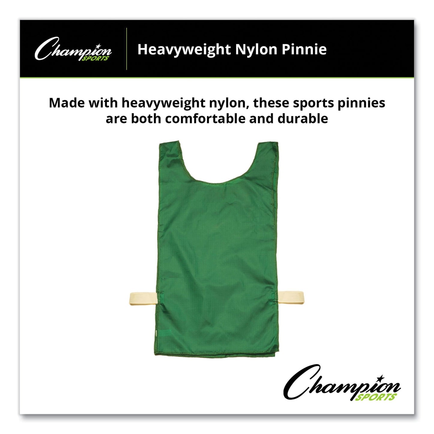 Champion Sports Heavyweight Pinnies, Nylon, One Size, Green, 1/Dozen (NP1GN)