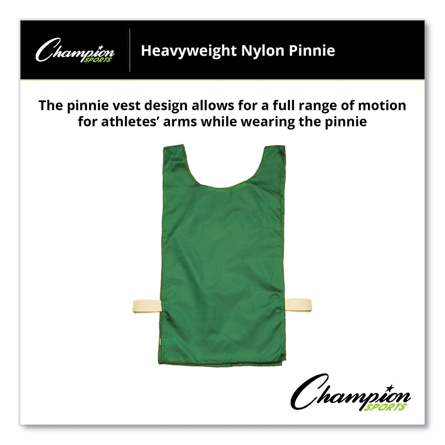 Champion Sports Heavyweight Pinnies, Nylon, One Size, Green, 1/Dozen (NP1GN)